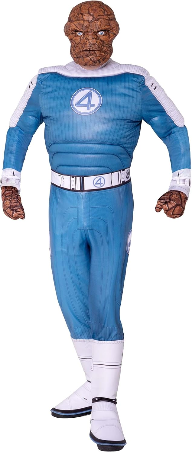 Mens Deluxe Fantastic Four The Thing Costume | Adult Superhero Jumpsuit with Gloves and Mask