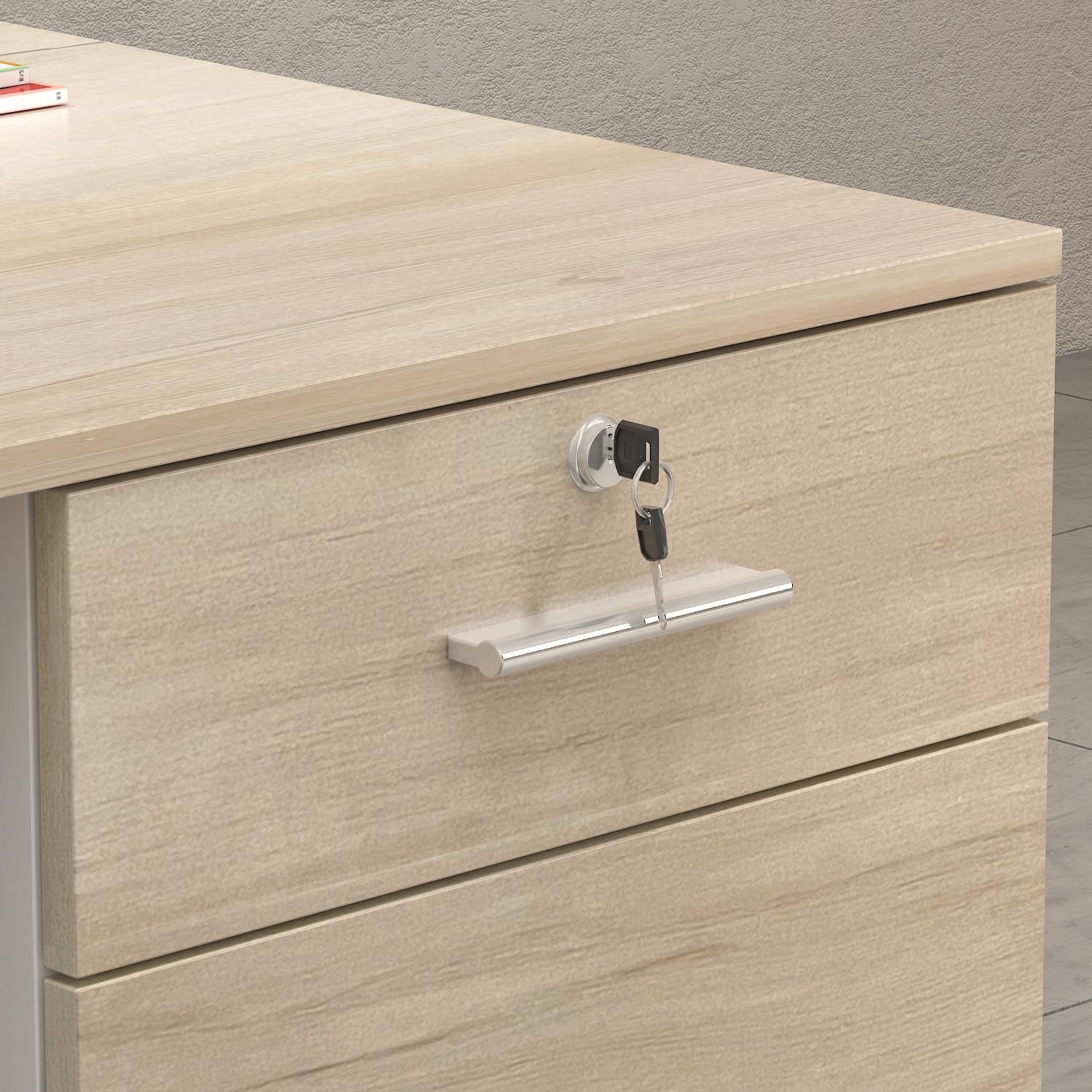 Caldion Rezeptionstheke 140cm mit Schublade und Regalen Weiß Eiche 140x60x110cm