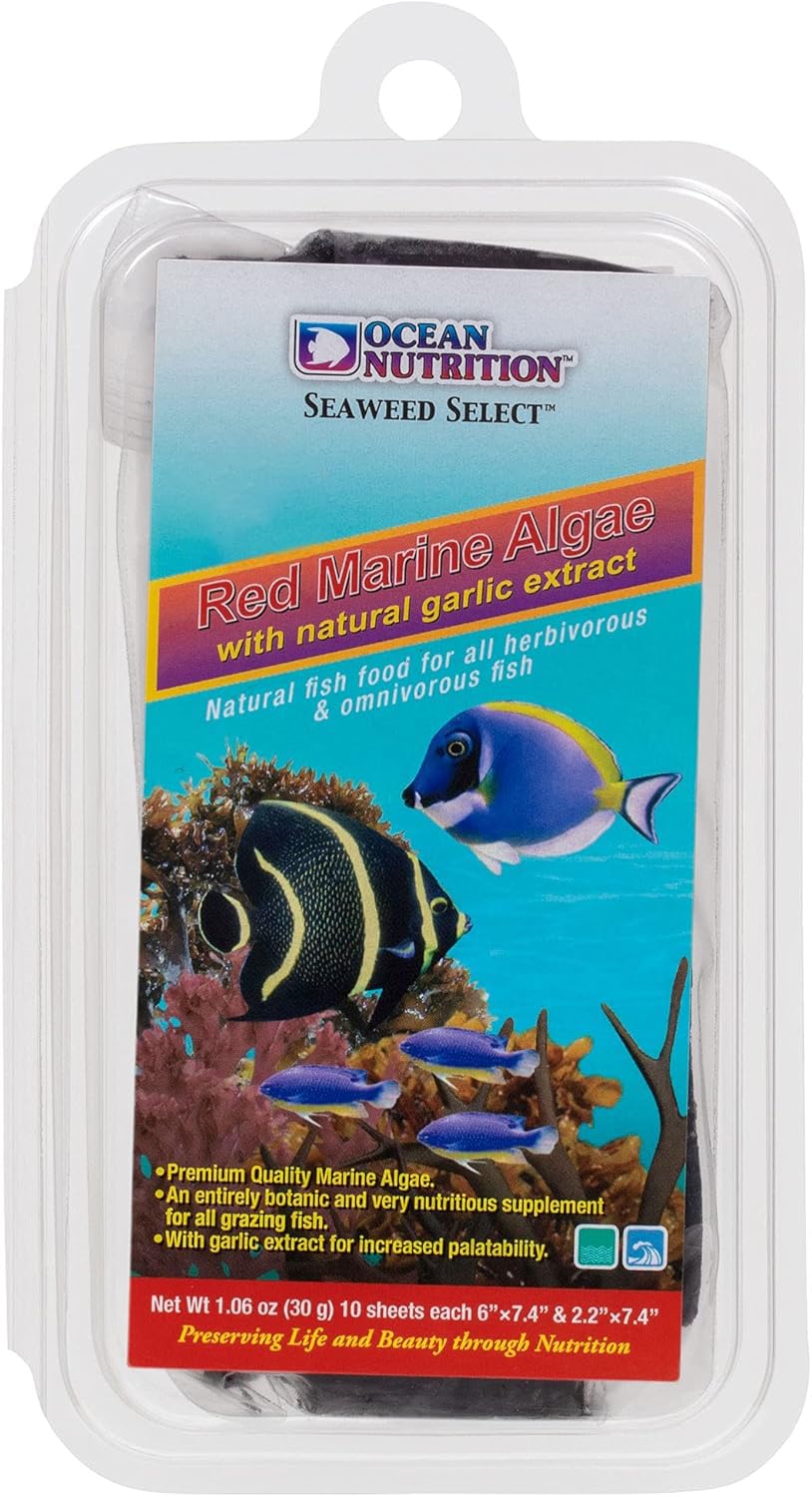 Ocean Nutrition Seaweed Sheets - Nutritious Red Marine Algae Saltwater Fish Food with Natural Garlic Extract for Algae Eater Fish - Perfect for Herbivorous & Omnivorous Fish, 10-Sheets 1.0 oz (30 g)