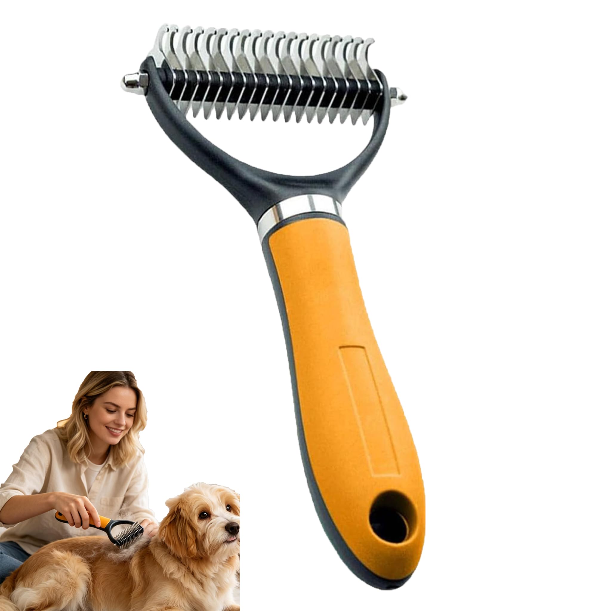 Dog Grooming Brush, 2026 New Deshedding Brush for Dogs – Double Sided Dematting Tool for Dog & Cat, Undercoat Rake, Removes Knots and Tangled Hair (1 Orange)