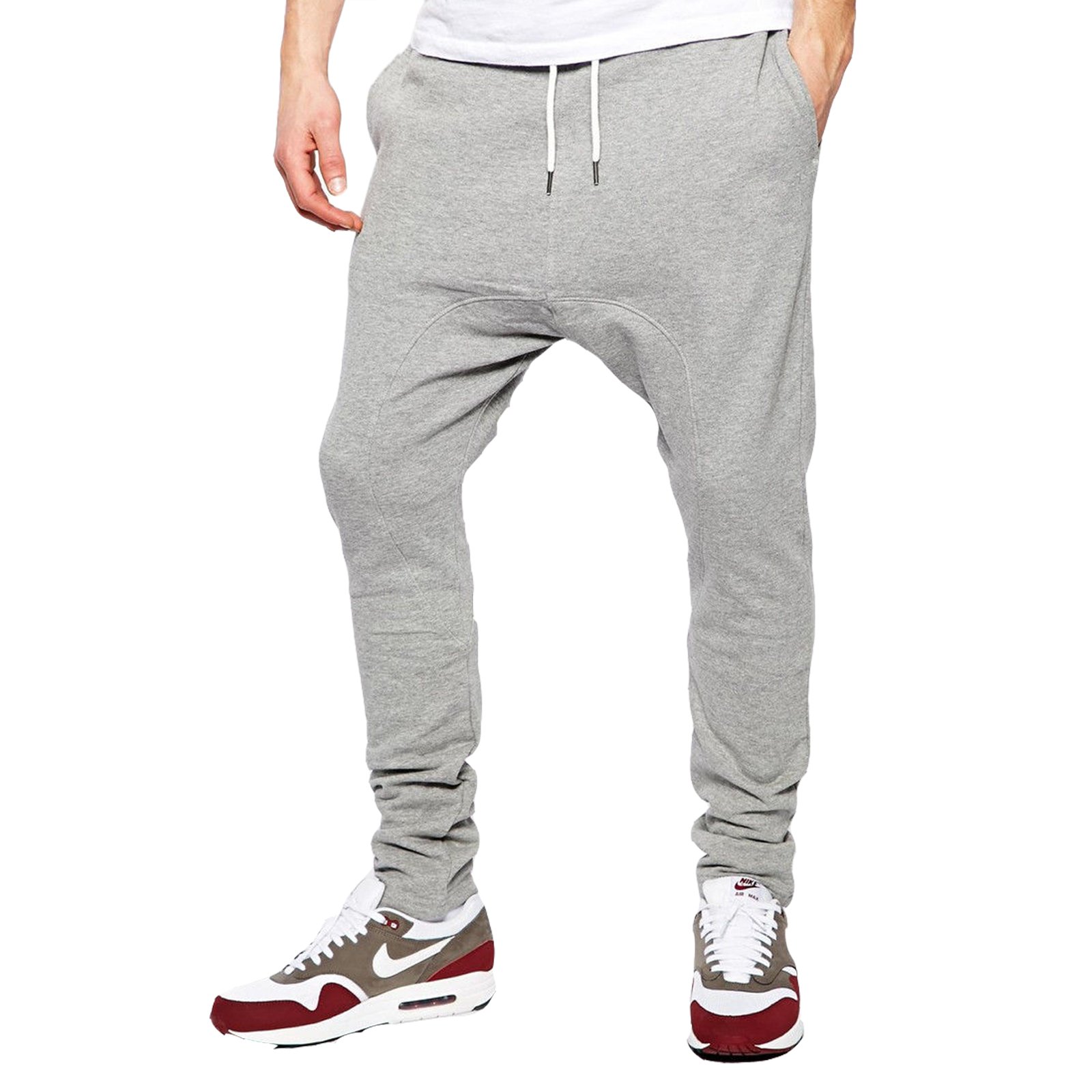 Sufiah Mens Gym Sweatpants Drop Crotch Design Jogging Tracksuit Bottom Drawstring Waist Trousers (XL, Grey)