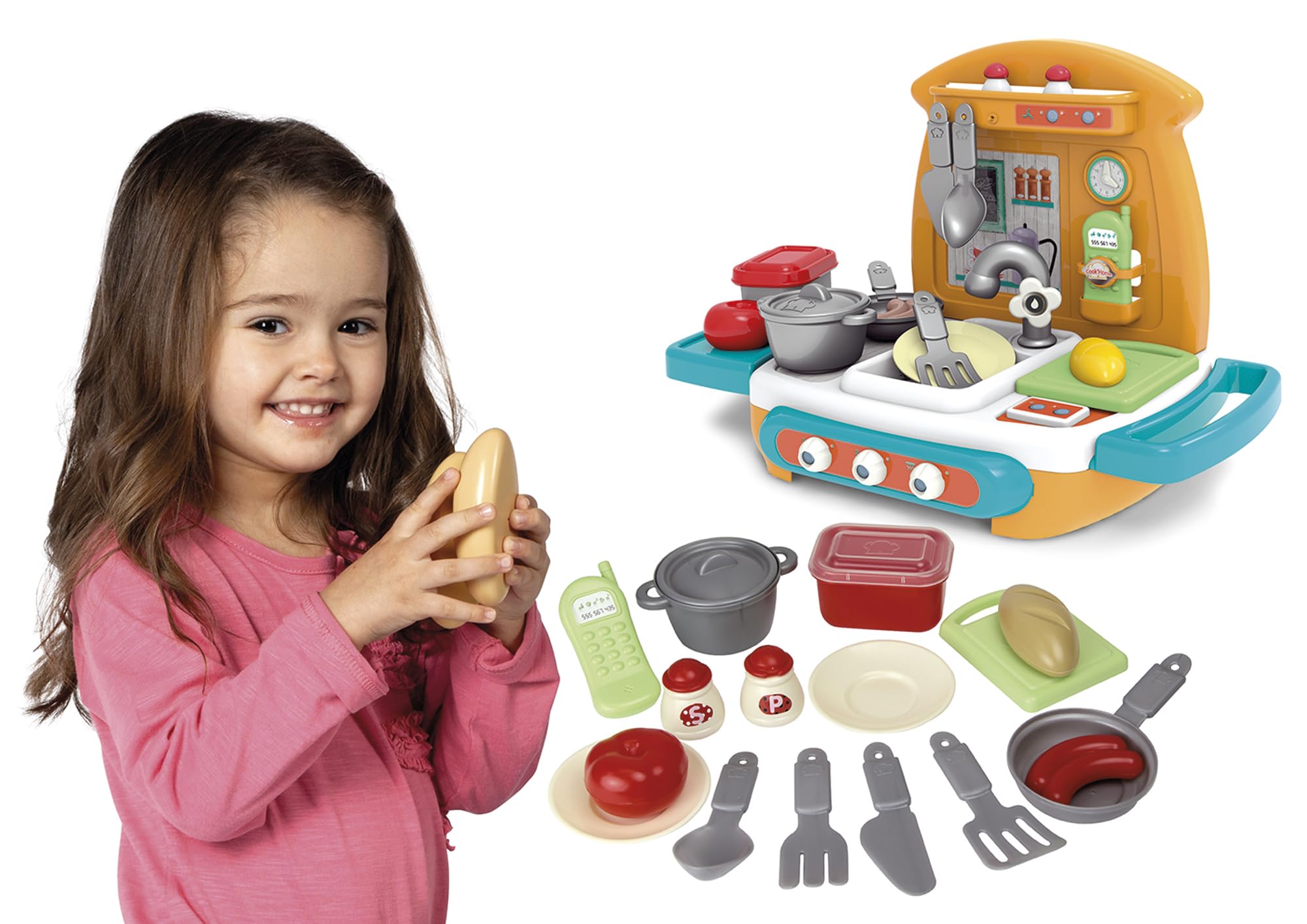 Chicos - Premier Kitchen - Cocinita Infantil | Incluye 15 Accesorios como Ollas, Cubiertos, Fruta y Sartén | Cocina Juguete a Partir de 18 Meses (84001)