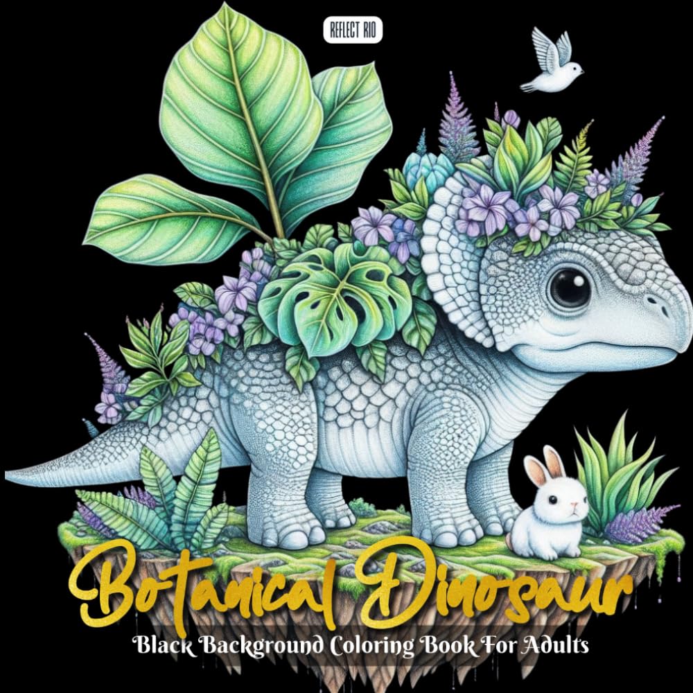 Botanical Dinosaur Coloring Book: Whimsical Dinosaur Scenes with Flowers, Leaves, and Magical Creatures – A Beautiful Grayscale Coloring Book for Adults and Teens (Shadow Garden)