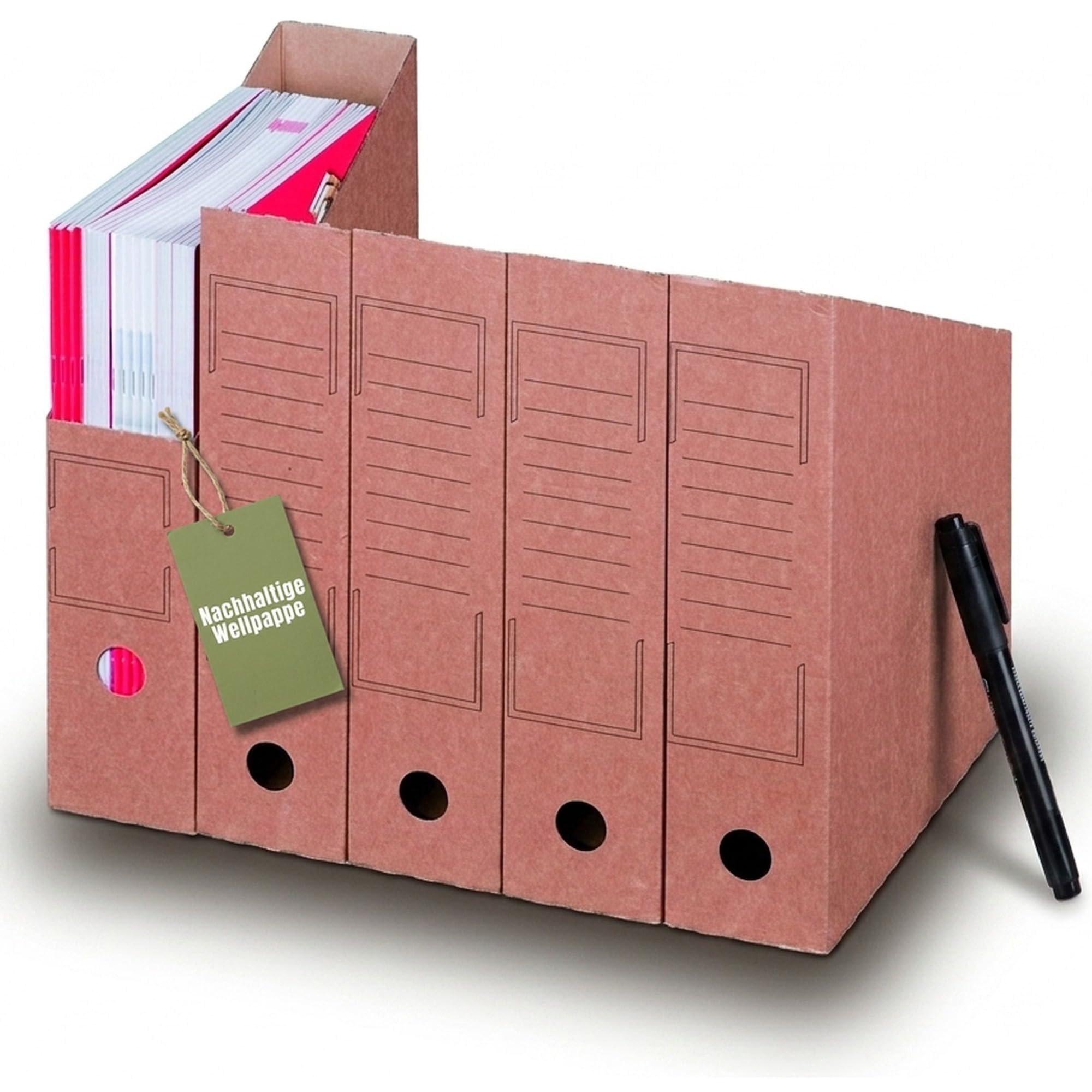 KK Verpackungen Stehsammler A4 Überformat | 1980 Stück, 75mm Rückenbreite, 260x75x315mm | Stehordner aus Wellpappe mit Grifflöchern & Beschriftungsfeld | Zeitschriftensammler Weiß