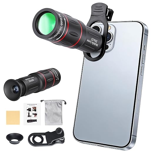 36X Telephoto Lens Kit for iPhone and Android Cell Phones, Long Focus Telephoto Phone Lens with Universal Clip, Suitable for Outdoor Picture Video Taking