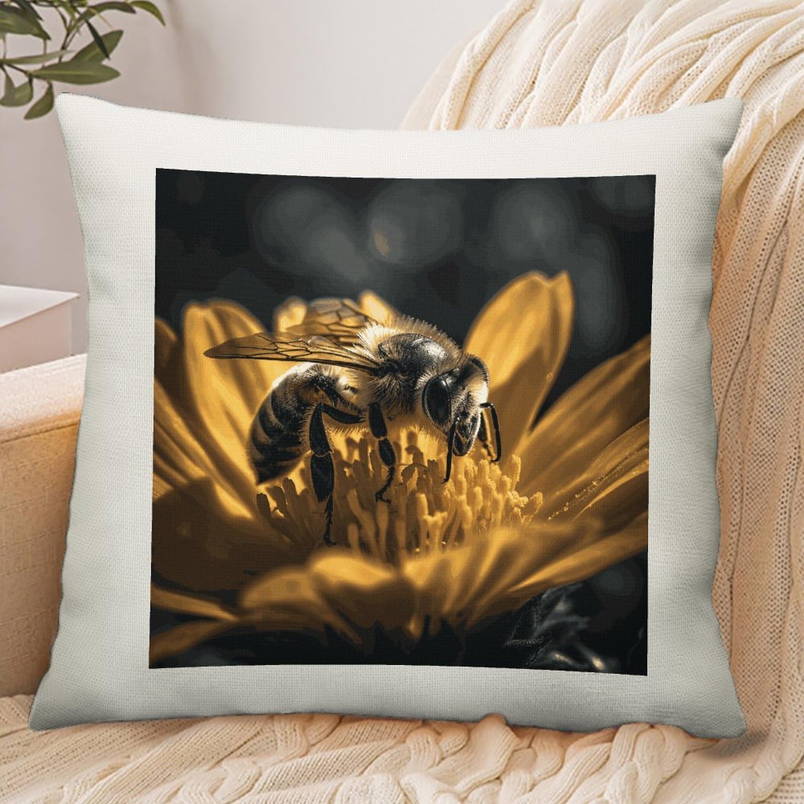 Adfgyerh Style Serious Bee Pillow Cover Breathable,Pillowcases Boho Decorative Envelope Closure,Throw Pillow Covers For Beach,Patio,Balcony,Couch Living Room 16 * 16In