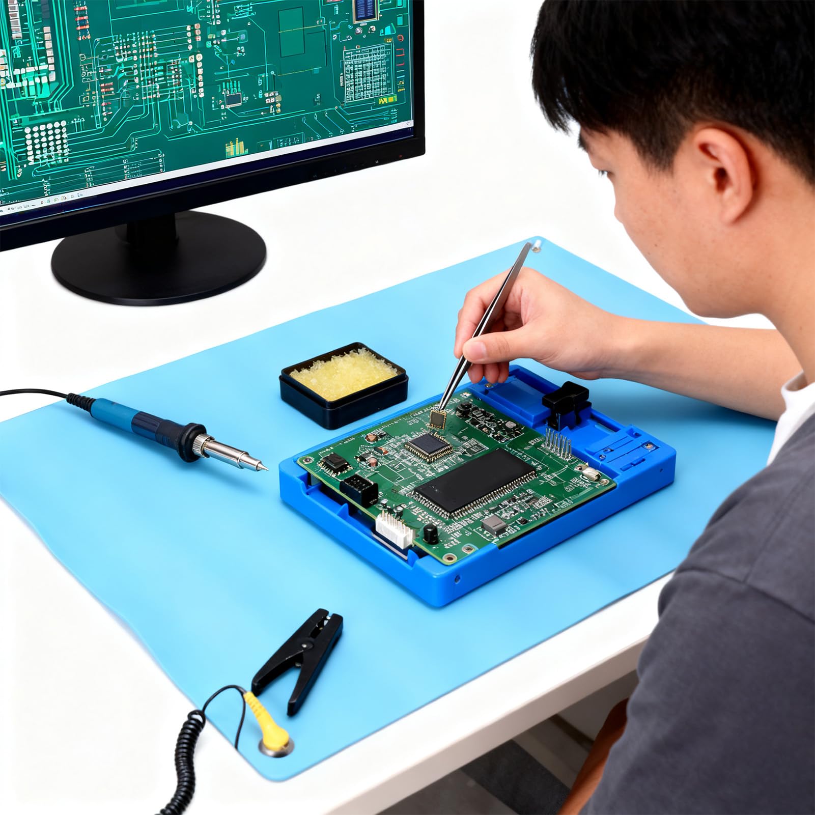 Fabater Antistatische Matte mit Erdungsdraht-Gummi, ESD-Matte, Werkbank-Erdungspad für Computer-Elektronik-Reparatur, Löten, Löten, PC-Bau, Montage