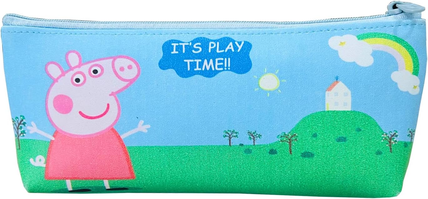 Leather Peppa Pig Pencil Pouch For Boys Kids Pencil Case Stationery Pouch Storage Bag For Kids School Cartoon Printed Travel Pouch,Cosmetic Pouch,Makeup Pouch Best Gift Set (1 Pc)-Blue