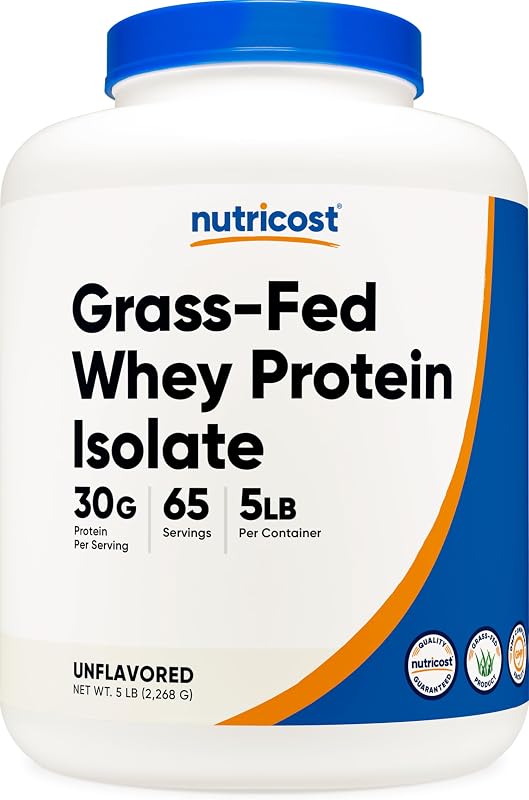 Nutricost Grass-Fed Whey Protein Isolate (Unflavored) 5LBS | rBGH Free, GMO-Free & Gluten Free