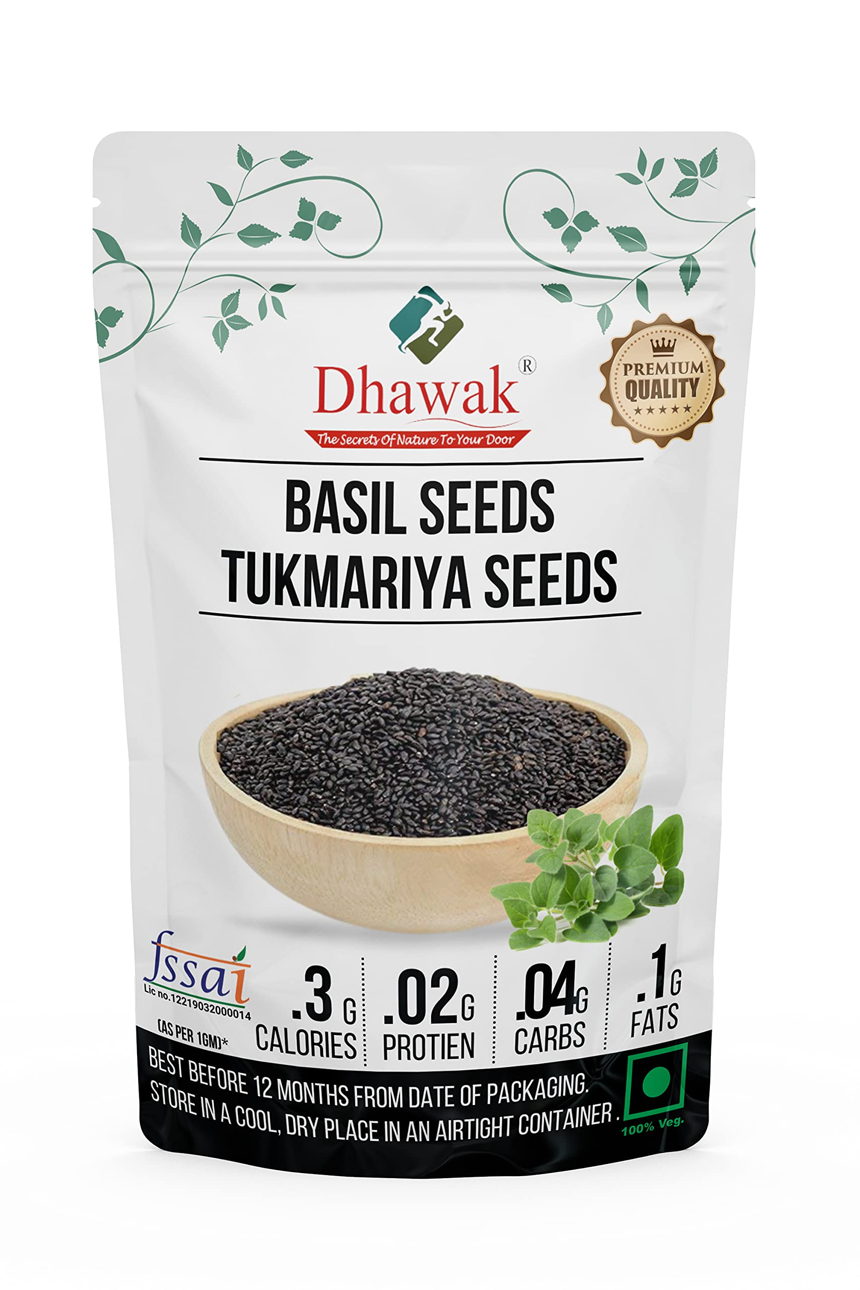 Dhawak Basil Seeds | Tukmariya Seeds for Weight Loss - 400 Grams