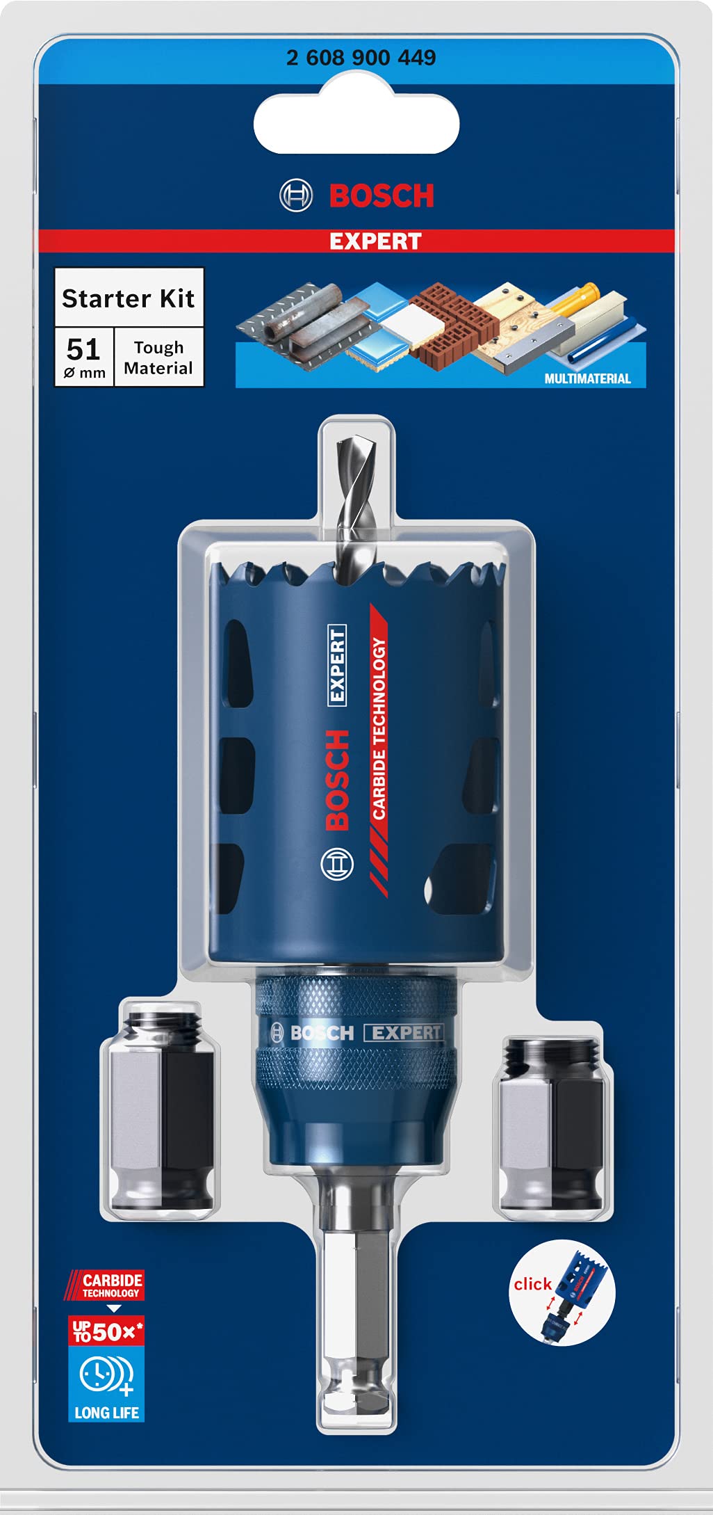 Bosch 1x Starter Set di seghe a tazza EXPERT Multi Material PC Plus (per Legno con metallo, Mattone, Ø 51 mm, Professional Accessorio Trapano, Avvitatore)