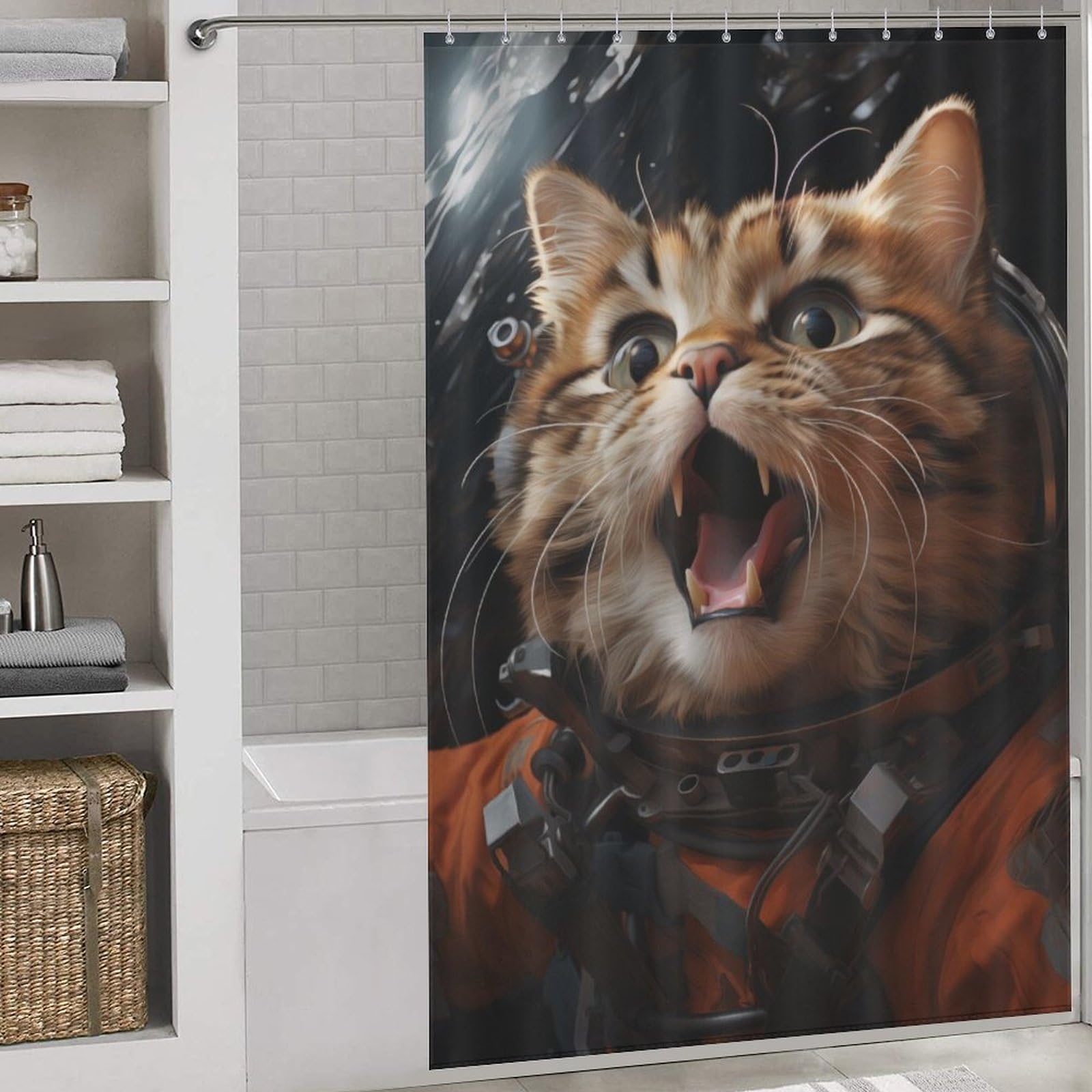 Rideau de douche chat astronaute l'accessoire art moderne qui égaie vos matins