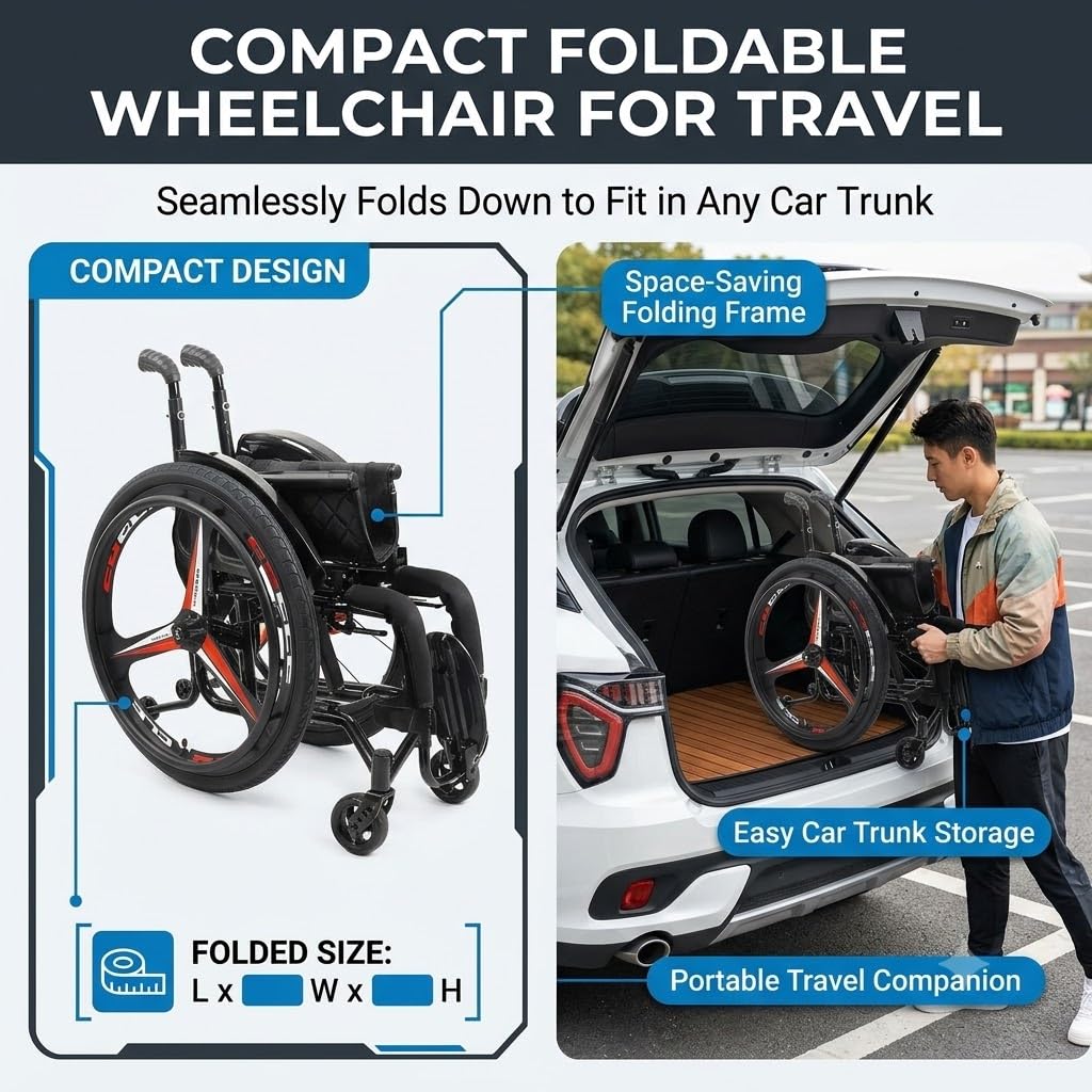 Silla de Ruedas Deportiva Autopropulsable Plegable Ruedas 24 Pulgadas (Black,38cm)