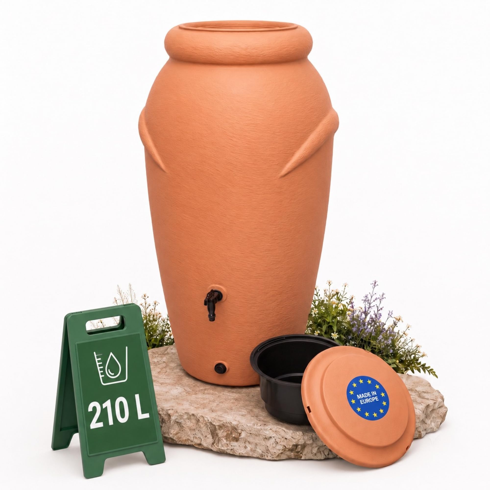Yourcasa Serbatoio Acqua 210 litri [design anfore] in plastica resistente al gelo – Cisterna acqua piovana con rubinetto – Serbatoio acqua piovana giardino - raccolta acqua piovana (terracotta)