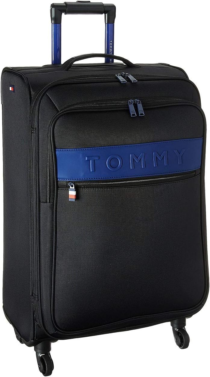 Tommy Hilfiger Network XL Softside Expandable Spinner Luggage, Black, 24 Inch