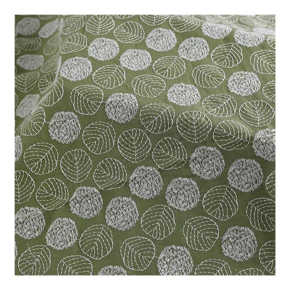 Tessuto ricamato in cotone e lino con fiori fatti a mano, alla moda, per vestiti, borse, cucito (bianco, 90 x 120 cm)