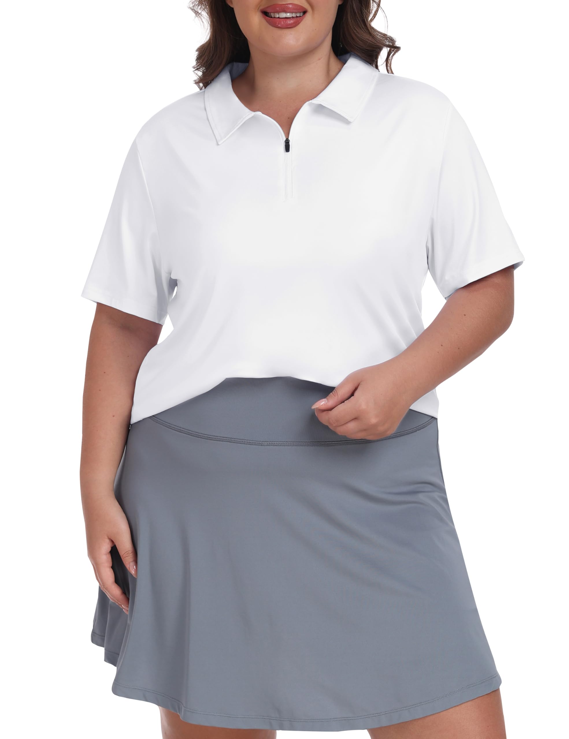 MoFiz Polo de golf de talla grande para mujer, con cremallera, manga corta, cuello y cuello para tenis, ropa deportiva deportiva, talla XL-5XL
