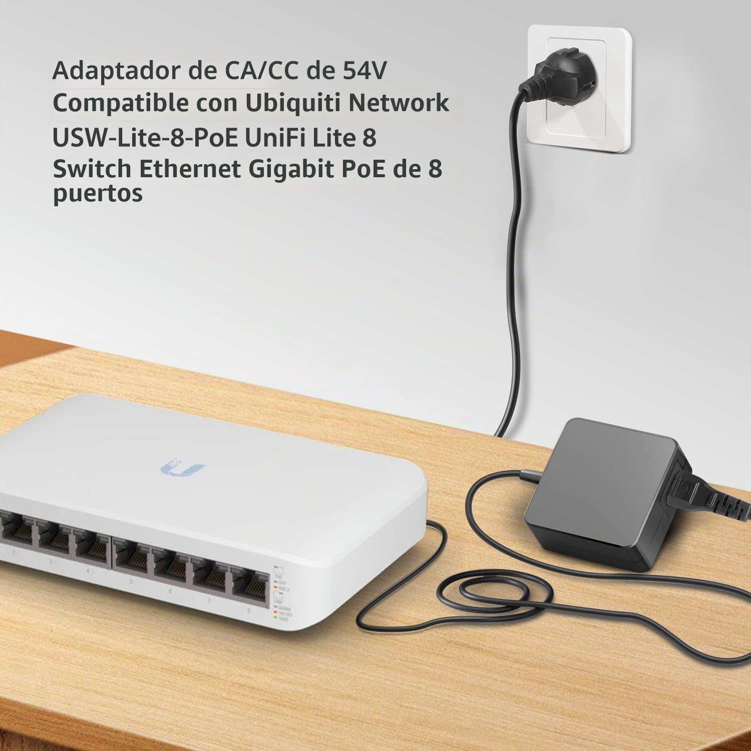 TAIFU 54V Adaptador de Corriente para Ubiquiti Network USW-Lite-8-PoE UniFi Lite 8 PoE 8-Port Gigabit Ethernet Switch NY-PW0L2-05401100 54VDC 1.1A 59.4W Cargador de Energía PSU