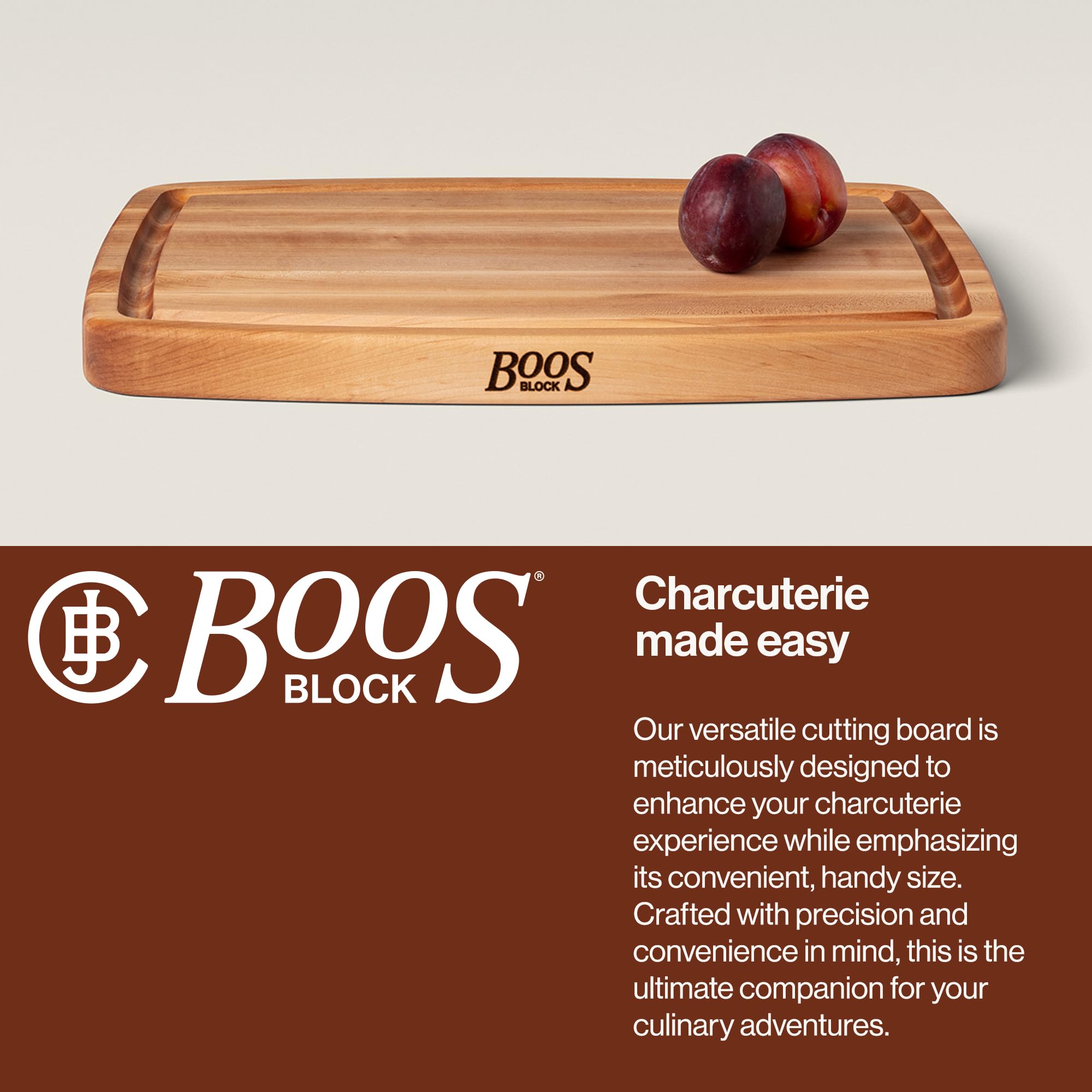 John Boos CB Series Rectangular Wooden Maple Cutting Board 20”x14” – 1.5” Thick, 12-lb Reversible Butcher Block with Rounded Edges, Juice Groove, Edge-Grain & Finger Grips – Made in the USA: 20"L x 14"W