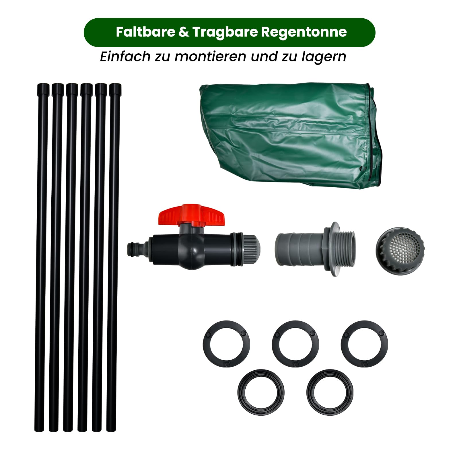 RELAX4LIFE Sistema de recolección de Agua Plegable con Tapa, Grifo y válvula de Drenaje, contenedor de recolección de Agua portátil con Filtro de Malla para riego de Flores, Lavado de Autos (200L)