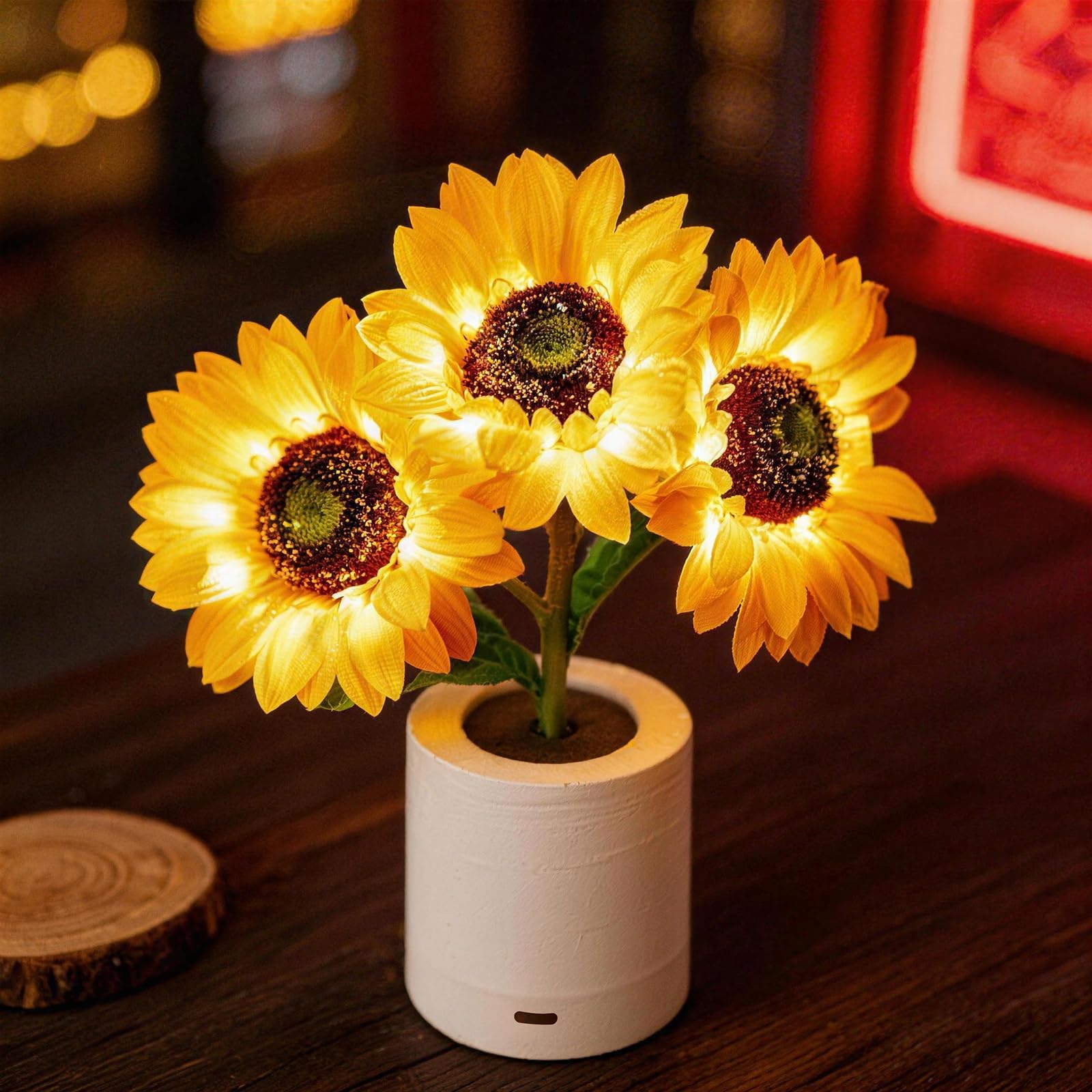 DVDVBOOM Cordless Sunflower Night Light, USB Rechargeable LED Artificial Sun Flower Lamp, Switch Control & 2 Levels Brightness, Ideal for Room, Nightstand, Anniversary Decor, Gifts