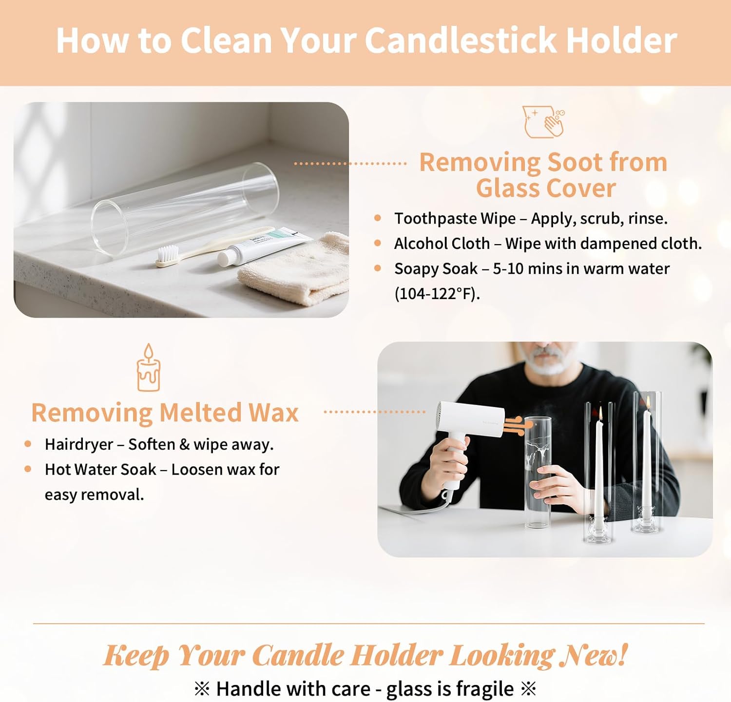 NUPTIO Candlestick Holder Bulk for Centerpiece: Set of 10 Hurricane Glass Taper Candles Holder - Clear Candle Stick Stand with Tall Cylinder Shade for Fall Thanksgiving Christmas Party Decor - Image 5