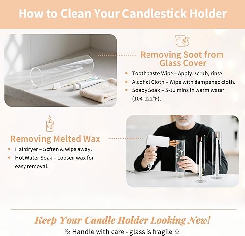 Miniatura 6 de NUPTIO Portavelas de palillo de vela juego de 6 candelabros cónicos de cristal para huracanes, soporte de vela a granel con chimenea cilíndrica alta