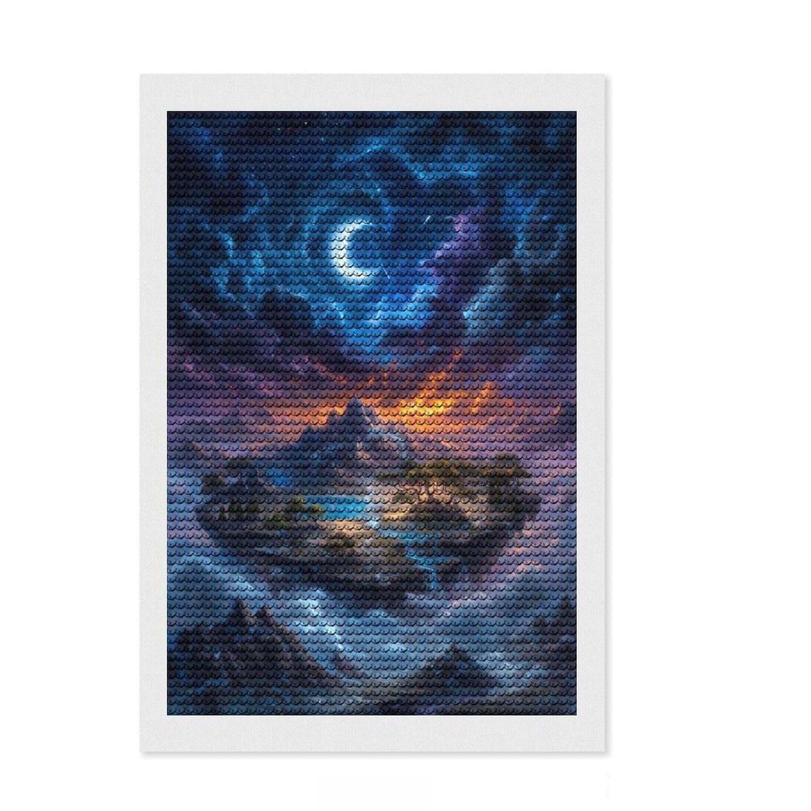 Junmoney Fantasy Floating Island Under Crescent Moon Round Drill Diamond Painting 8"x12", for Creative Relaxation, Full Kit Included, Boho Decor, Gift Idea
