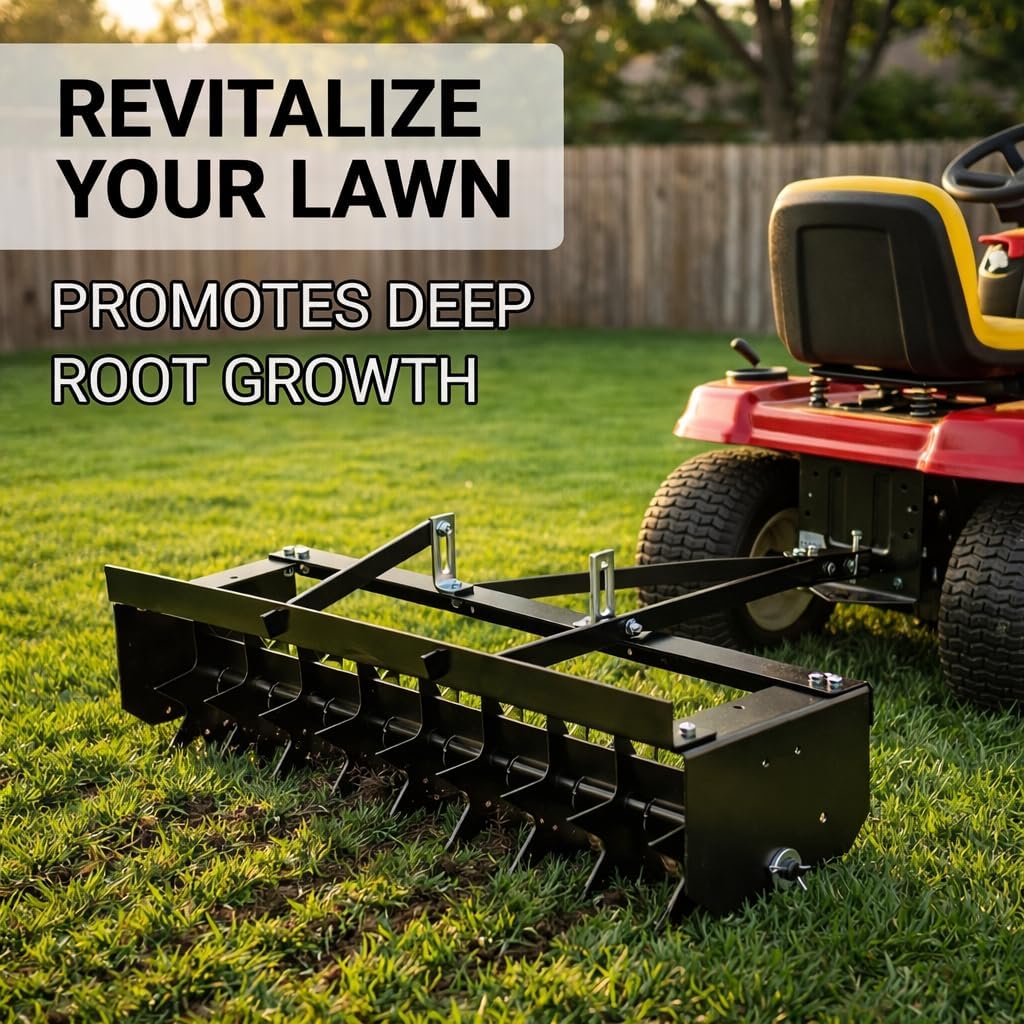 35“ Lawn Aerator Tool with Galvanized Steel Spikes, Extra-Wide Tow Bar Tow Behind Aerator for Lawn and Farm, Durable Core Aerator Lawn Tool for Soil