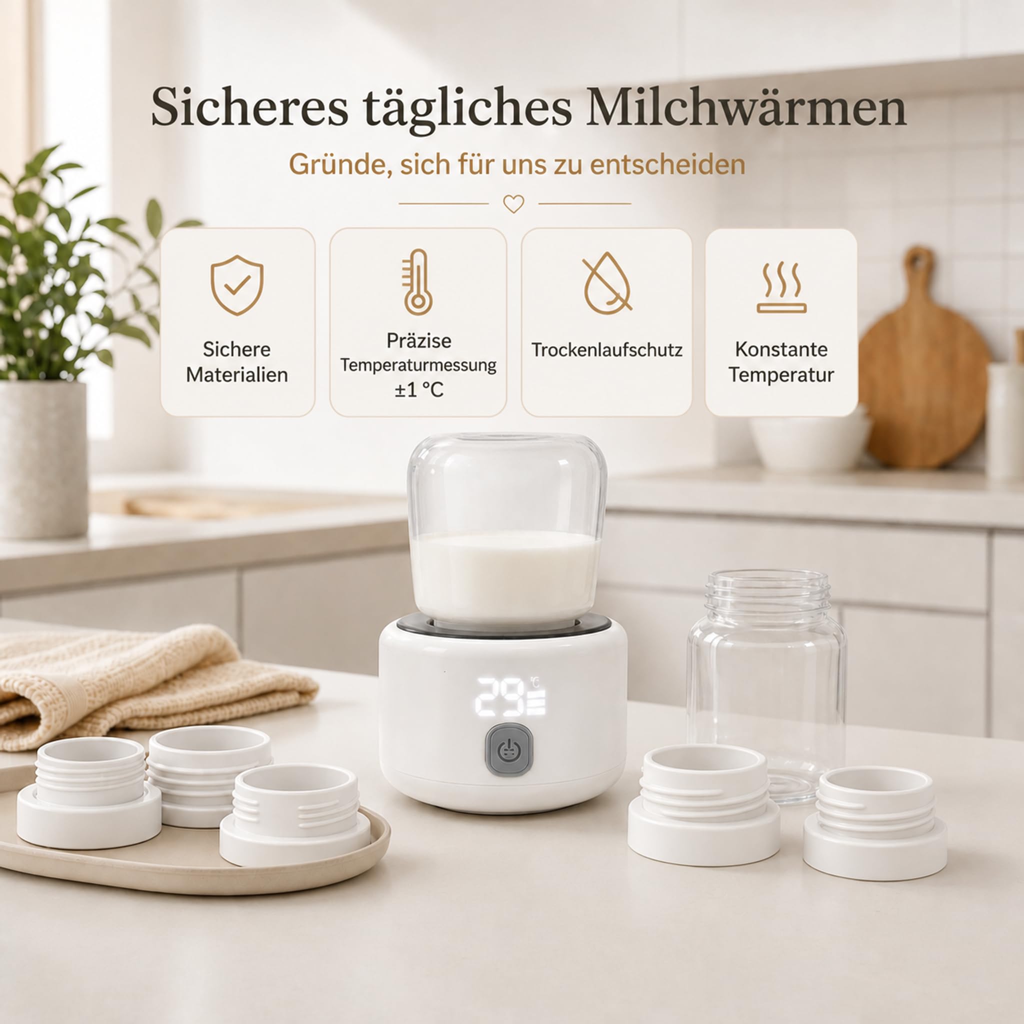 Chauffe-biberon portable pour bébé en déplacement - Chauffe-lait alimenté | Chauffage rapide de 3 à 5 minutes, précision ± 1 °C, port USB-C, acier inoxydable sans BPA, adaptateur inclus