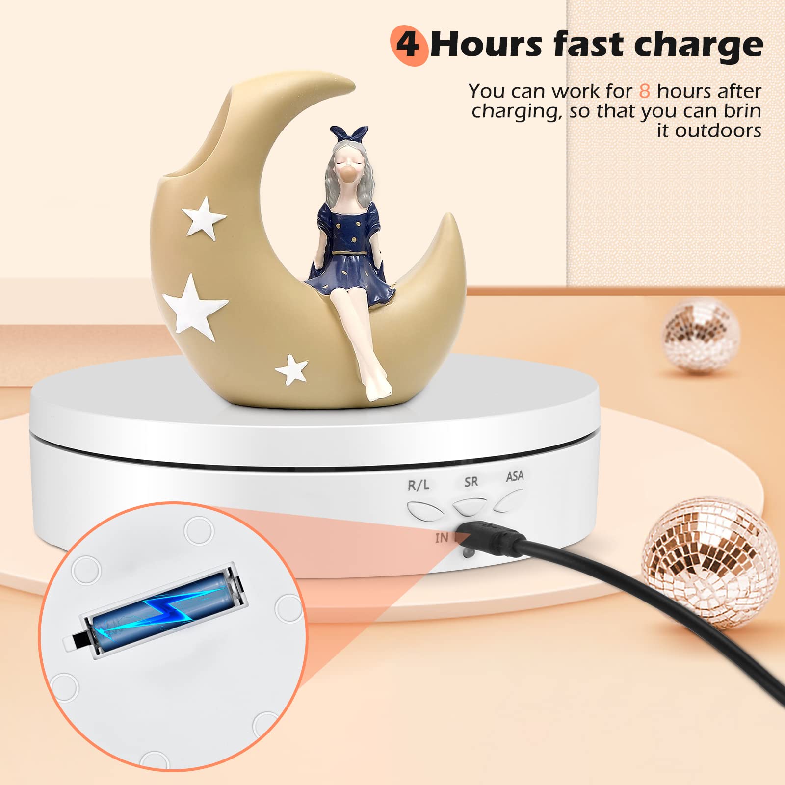 Yabound Piatto Girevole Elettrico, 3 IN1 Base Girevole Elettricoa 360 Gradi, Espositore Girevole Con Regolabile Velocità Di Rotazione E Angolo Per Fotografia, Gioielli, Espositore, Nero