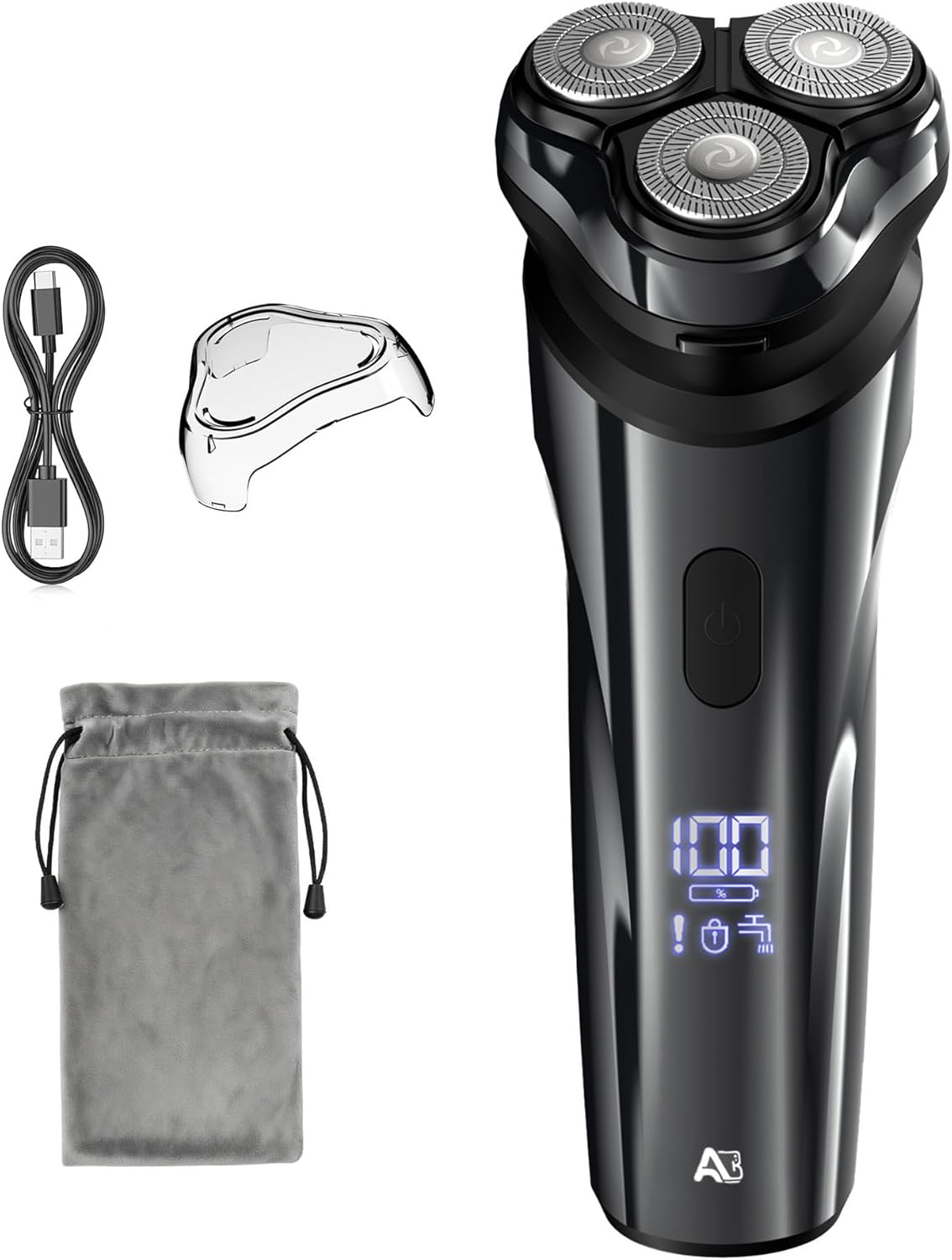 Electric Rechargeable Shaver for Men,Wet & Dry Electric Razor, IPX7 Waterproof Rotary Shaver for Men,4D Floating Head, LED Display,Type-C, Travel-Friendly, Ore Grey