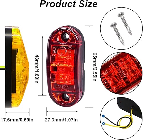 Miniatura 2 de Tnisesm 10 luces de marcador de remolque impermeables ámbar+rojo de 2.5 pulgadas, 2 diodos, luz de marcador lateral de remolque LED de 2 diodos,