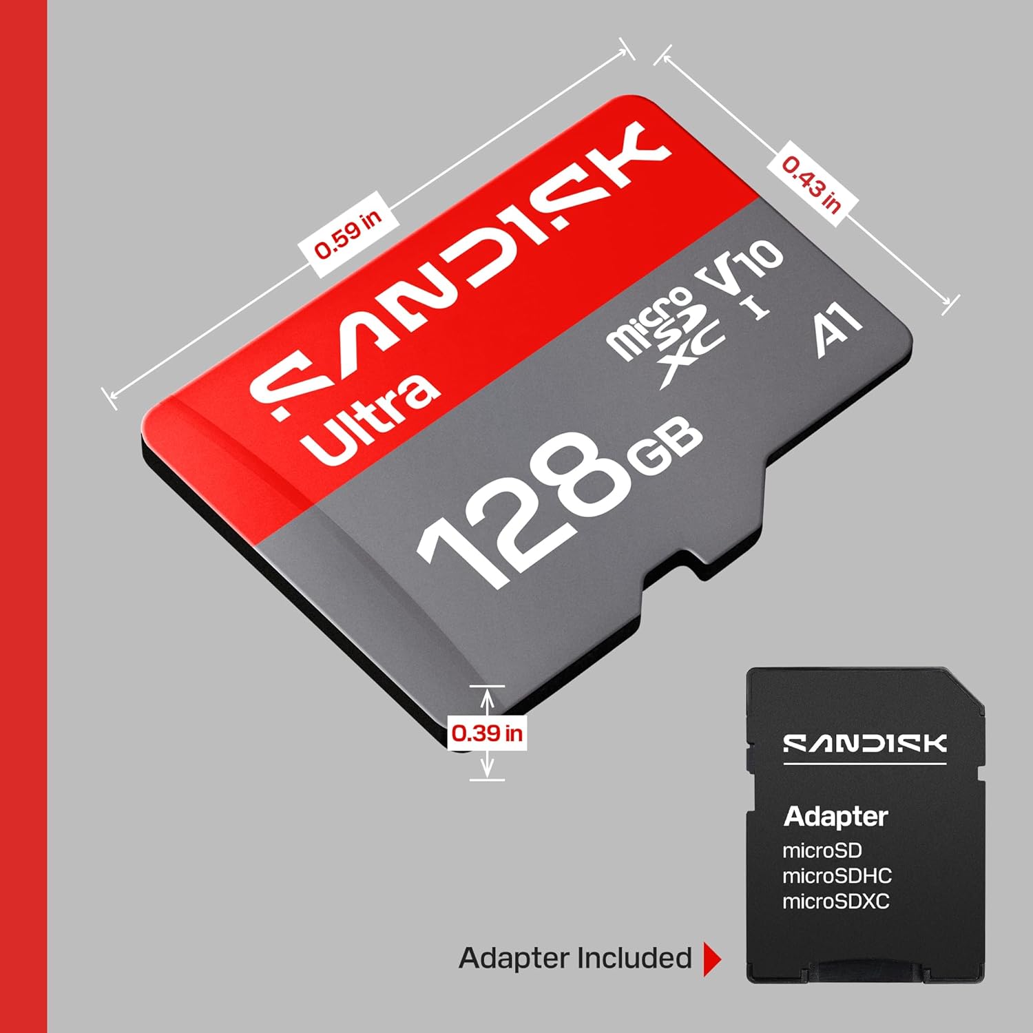 SANDISK 128GB Ultra microSD UHS-I Card - Up to 195MB/s Read Speed, Full HD Video, V10, U1, C10, A5 - SDSQUJQ-128G-GZ6MA