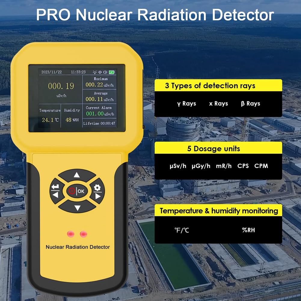 Grimmstr Professional Nuclear Radiation Detector Geiger Counter Radiation Detector with Alarm Set,, Yellow, 500705175