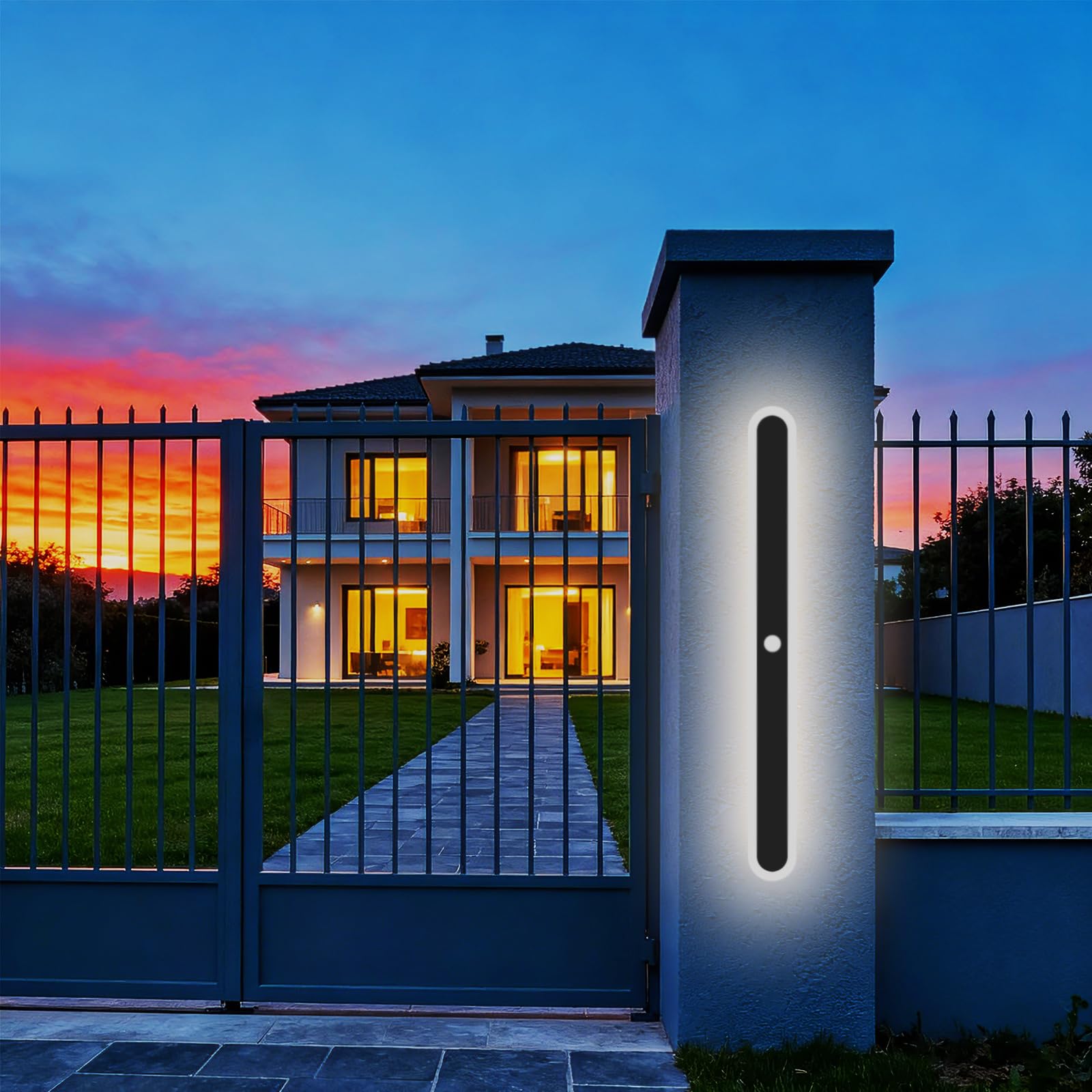 Aplique de pared con Sensor Movimiento Exterior, 20W Patio Lámpara Pared IP65 Impermeable, LED Blanco Natural 4000K Moderno Iluminación para Entrada Garaje Porche Jardín, Negro 60cm