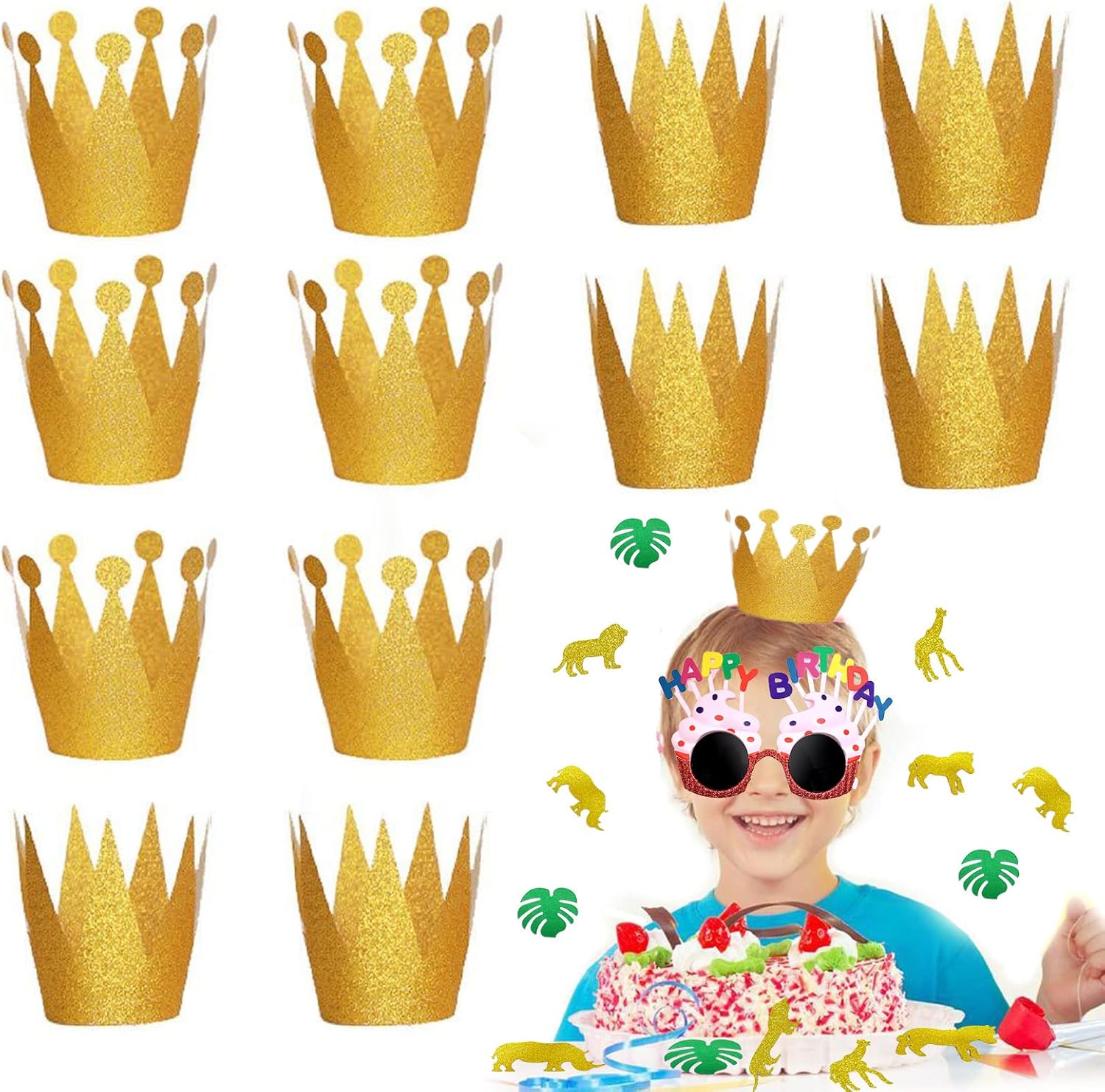 VIKSAUN 12 Pack Golden King Crowns Gold Foil Paper Party Crown Hat Cap corona diadema dorada sombrero cumpleaños para Celebraciones de cumpleaños Props