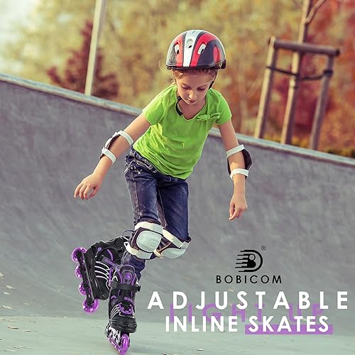 Miniatura 5 de BOBICOM Patines en línea ajustables con ruedas de luz completa, patines iluminadores para exteriores para niños y adultos, niñas y niños, hombres y