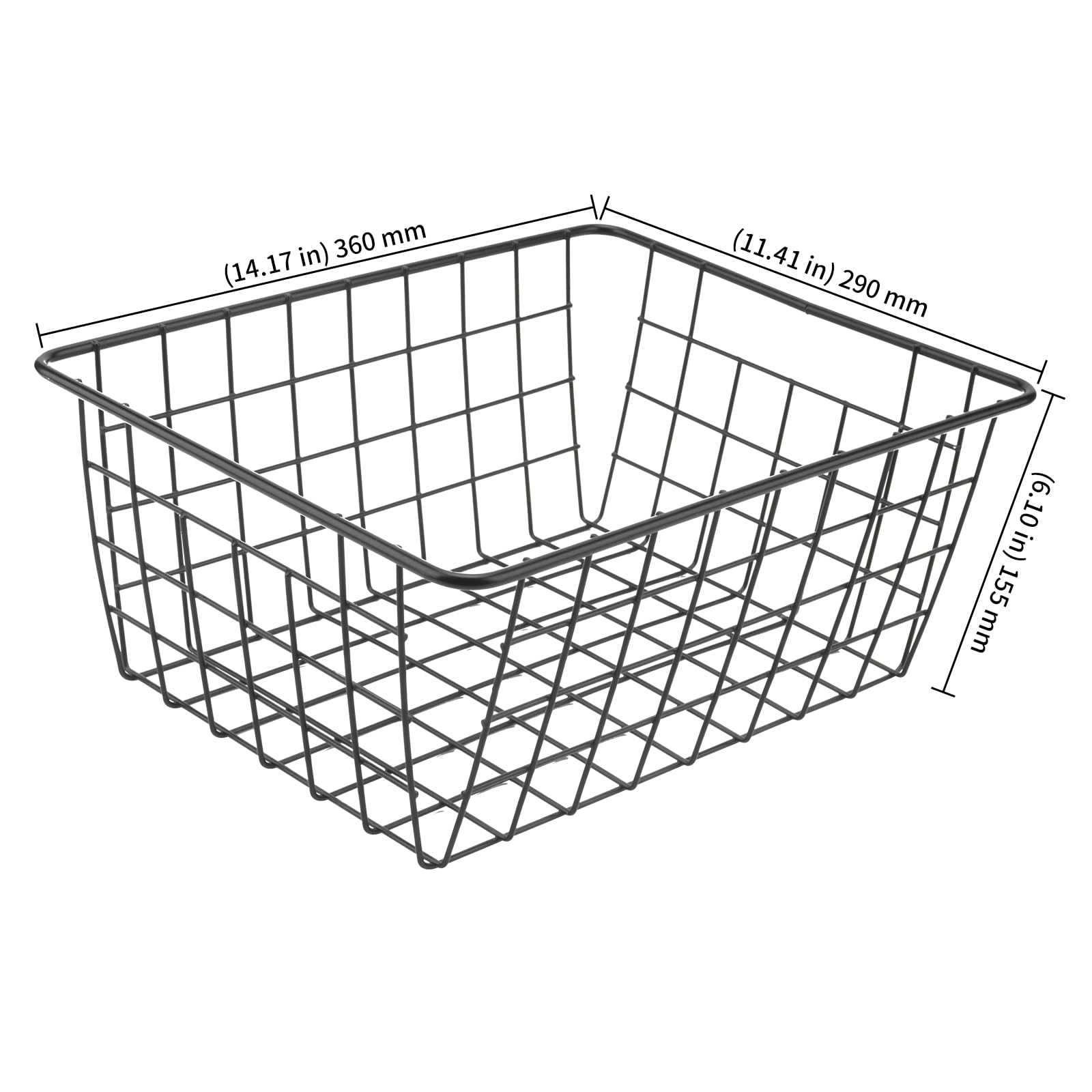 KEILEOHO 2 Stück Aufbewahrungskörbe aus Draht, 36 x 29 x 15,5 cm Gitterkorb Schwarz mit Griffen, Groß Schwarze Drahtkorb Metallkorb Aufbewahrungskörbe für Küche, Speisekammer, Büro
