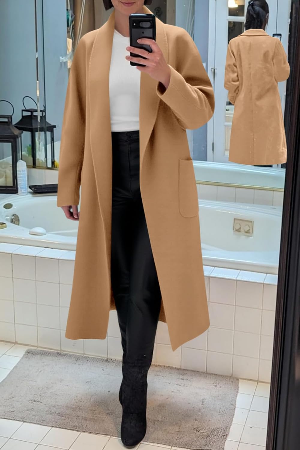 Cicy Bell Womens Open Front Pea Coats Classic Lapel Long Trench Coats Loose Fall Winter Outwear with Pockets - Image 2