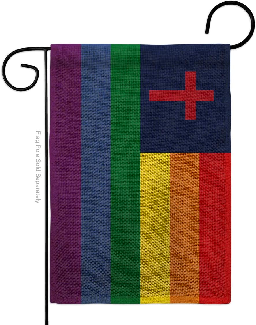 Christian Pride Burlap Burlap Garden Flag Support Rainbow Love LGBT Gay Bisexual Pansexual Transgender Small Decorative Gift Yard House Banner Double-Sided Made In USA 13 X 18.5