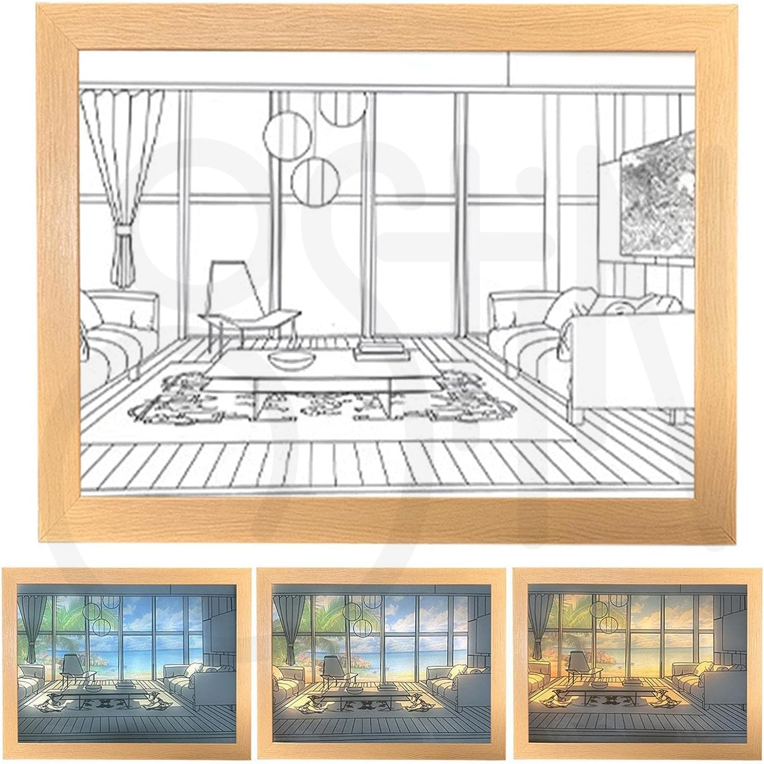 Ostin Light Painting Decoration, Glowing LED Photo Frame, Art Frame with Light Shadow Art, Light and Shadow Experience The Photo Frame Art (S, Seaside) 4