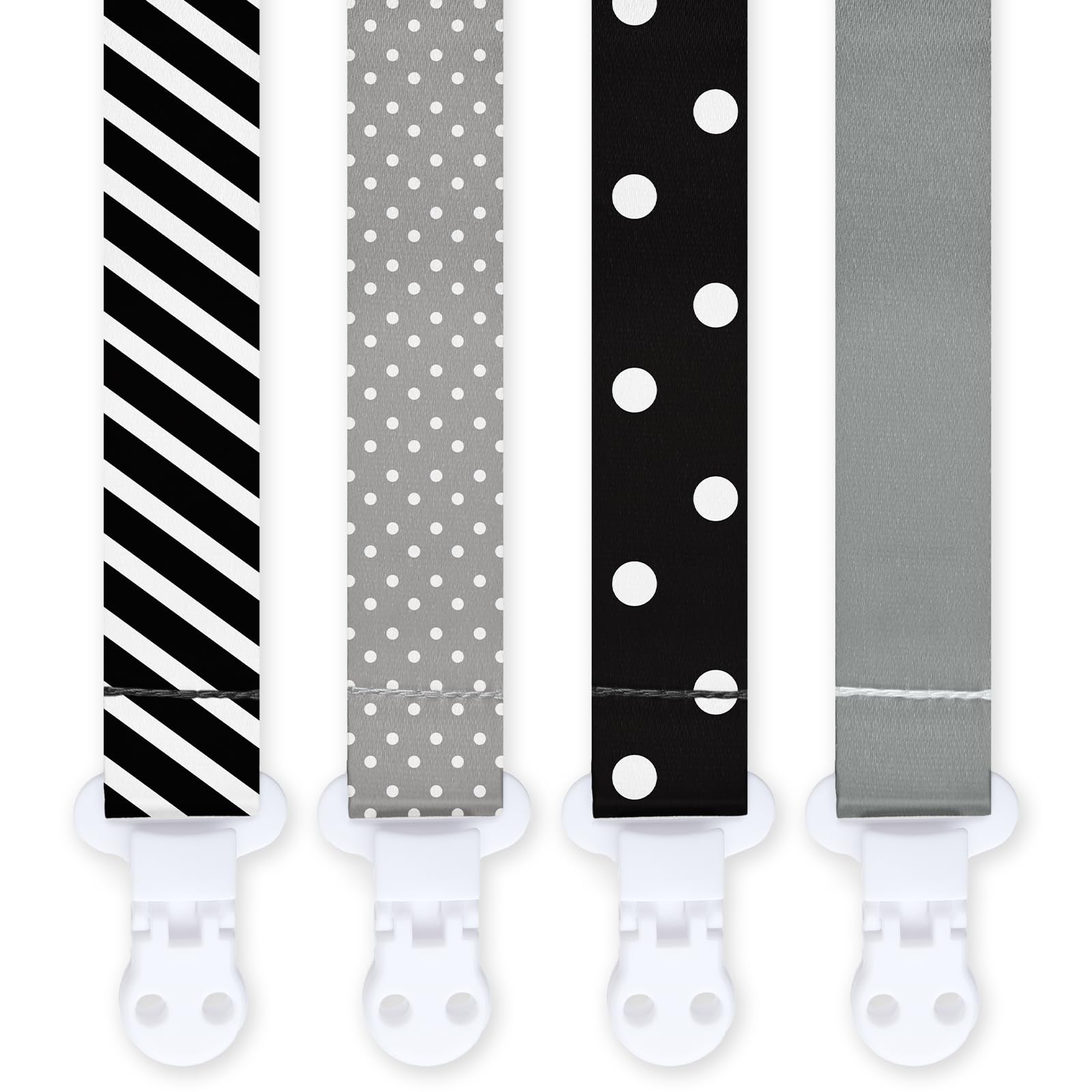 4PCS Schnullerband & Clip Set -Unisex Design für Mädchen und Jungen - Retro Wellenpunkt Streifen Design （B)