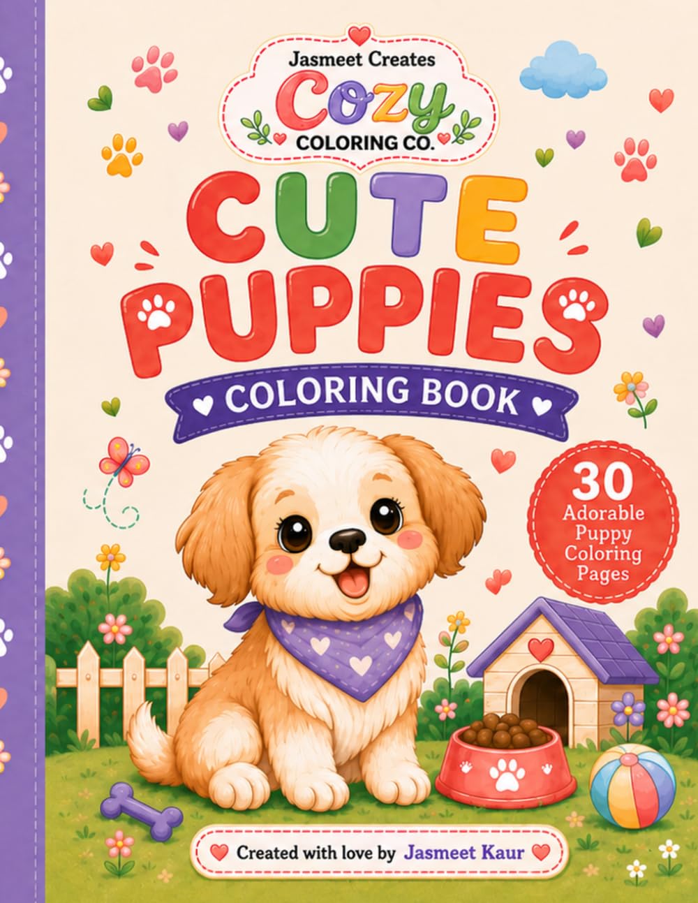Cute Puppies Coloring Book: 30 Adorable Puppy Coloring Pages for Kids and Adults
