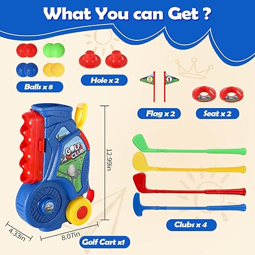 Miniatura 9 de SUPER JOY Juego de golf para niños pequeños, carrito de golf para niños con 4 palos y 8 bolas, juguetes de golf para interiores y exteriores, para