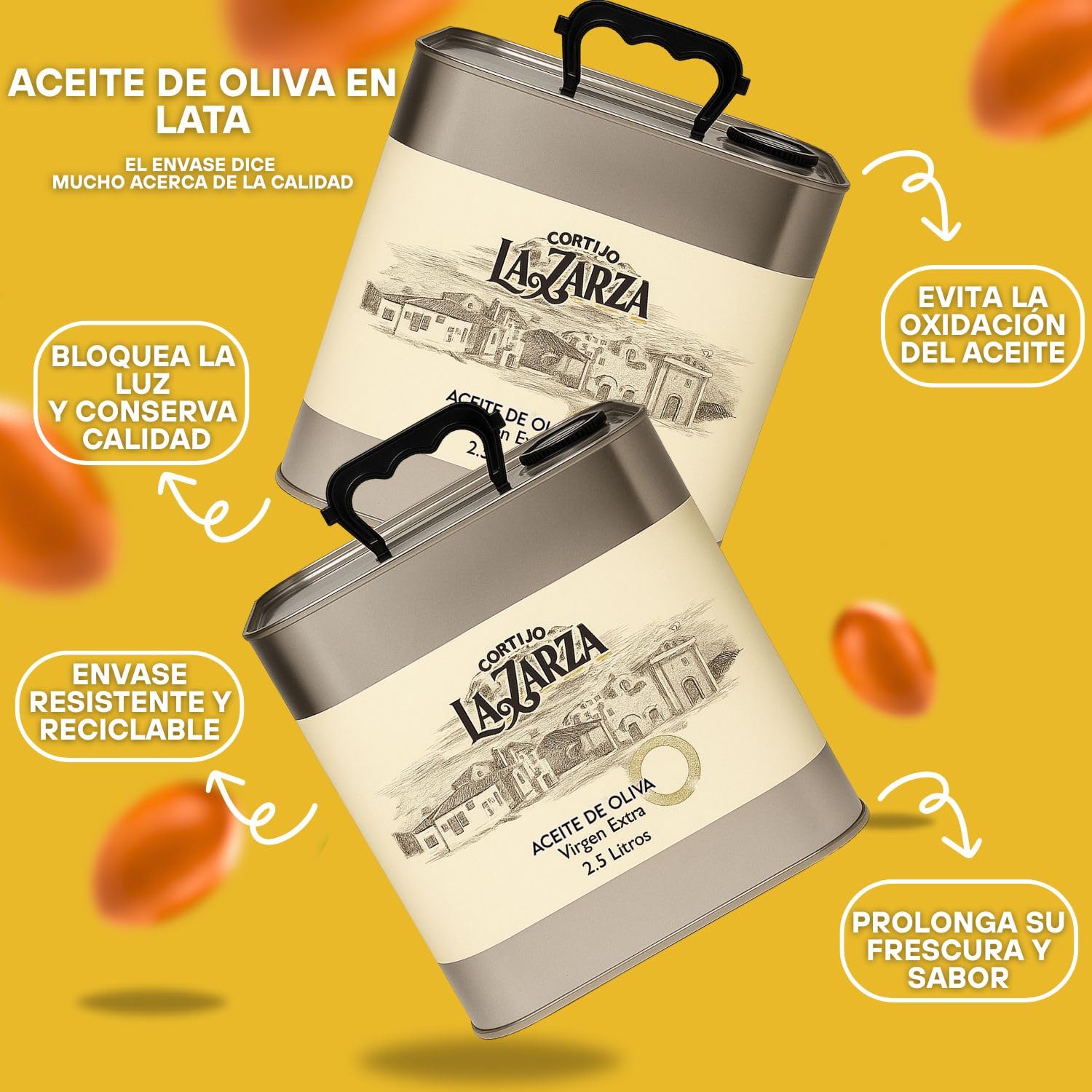 Cortijo la Zarza | Aceite De Oliva Virgen Extra | Variedad Picual | Lata 2,5 Litros | Cosecha Temprana | AOVE Sabor Frutado con Notas de Hierba Manzana y Tomate | 100% Natural | Jaén