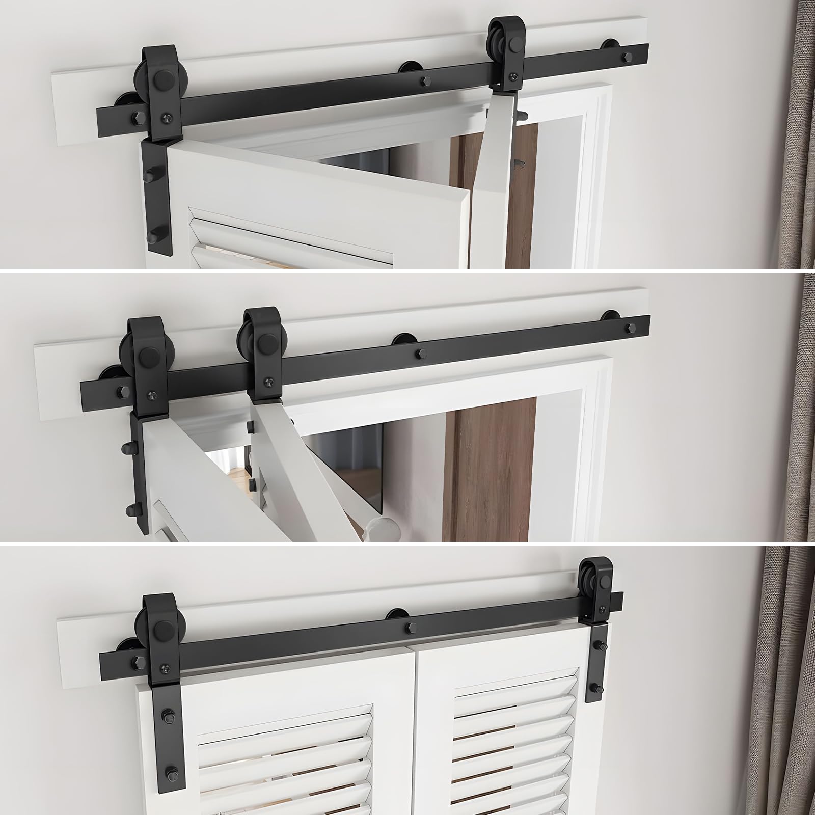 DBREAKS 3.3FT/1M Bi-Folding Binario per Porta Scorrevole Kit, Nero e Rustico Kit Accessori, Kit ferramenta per porte scorrevoli Per porte con larghezza massima fino a 80 cm
