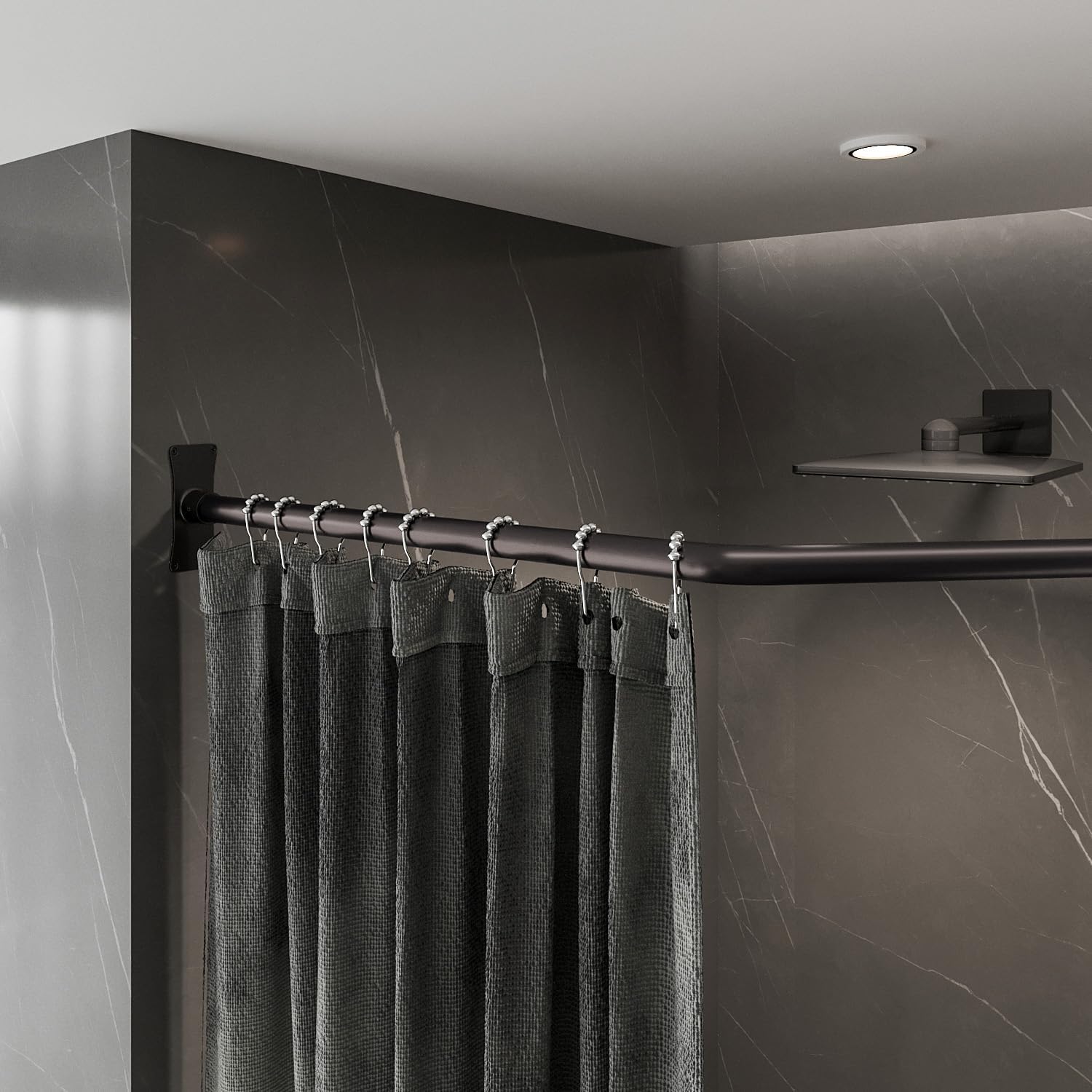 Naiture Corner Diamond Shaped Aluminum Shower Curtain Rod, 18-1/2" X 26" X 18-1/2", Oil Rubbed Bronze Finish, with Ceiling Support for Bathroom, Bathtub, Closet or Fitting Room, Private Space