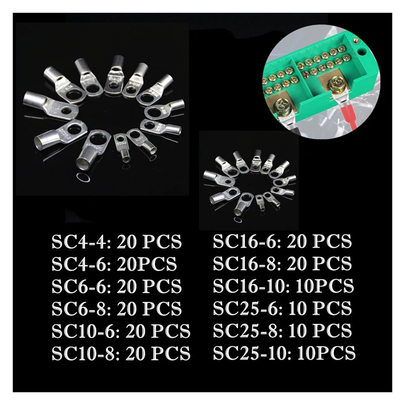 Lot de 200 cosses à SC4-25 en cuivre étamé, connecteurs de fils électriques, cosses à anneau d'épissure de câble, kit assorti