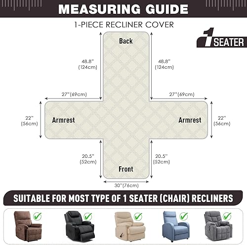 Miniatura 169 de TAOCOCO Funda para silla reclinable 100% impermeable, fundas antideslizantes para silla reclinable con bolsillo, protector de muebles lavable
